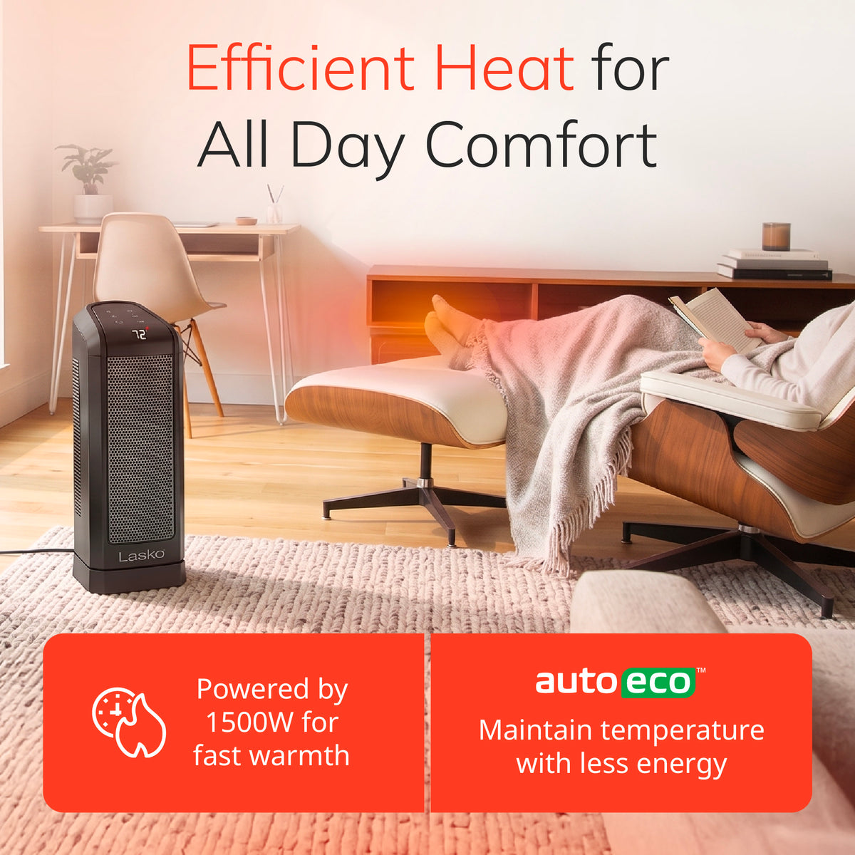 Lasko 20" Ceramic Console Space Heater: 3 Heat Settings, Remote, Timer, Tip-Over Switch, Child Lock, Manual Louvers, Thermostat