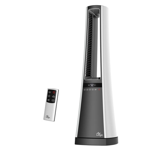 Lasko 27" Bladeless Ceramic Tower Space Heater: Oscillating, 2 Heat Settings, Remote, Timer, Thermostat