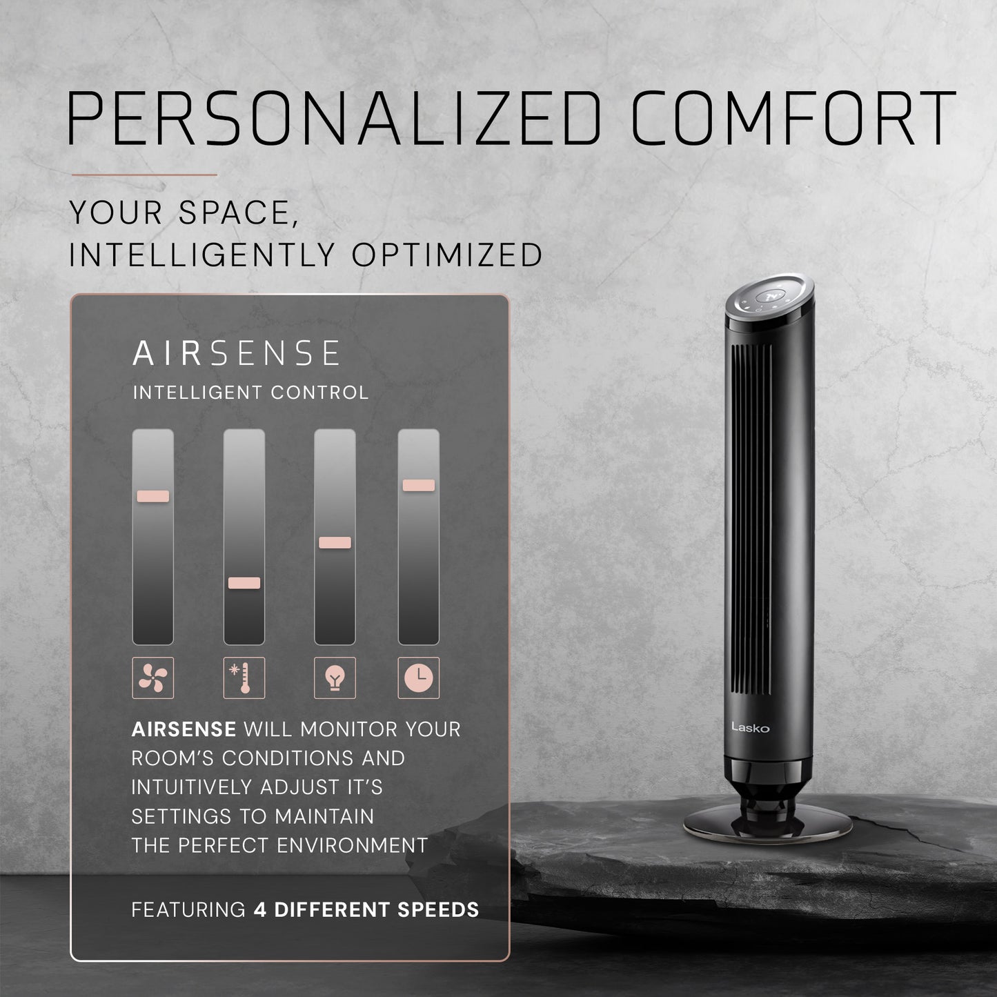 Lasko Ascend 36" Tower Fan: Oscillating, 4-Speed, Remote, Timer, Black