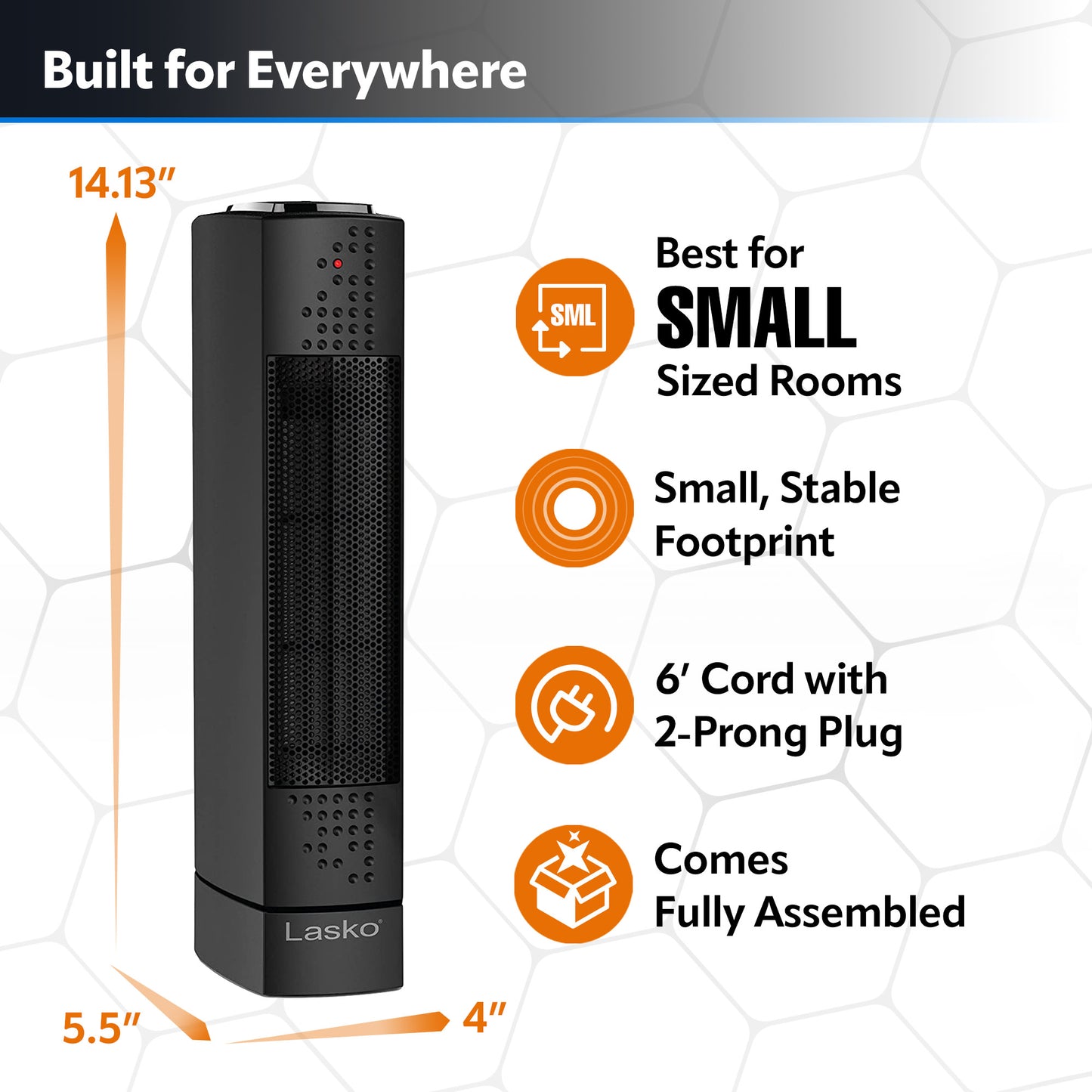 Lasko Oscillating Ultra Slim Electric Tower Space Heater with 2 Speeds, CT14101, Black