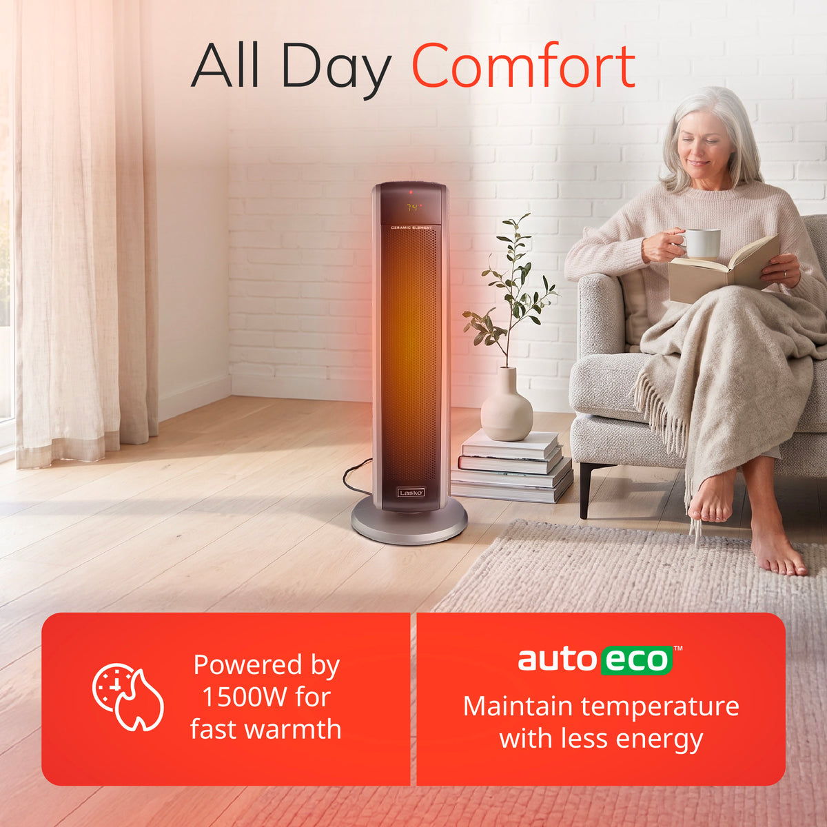 Lasko 29" Ceramic Tower Space Heater: Oscillating, 2 Heat Settings, Remote, Timer, Thermostat