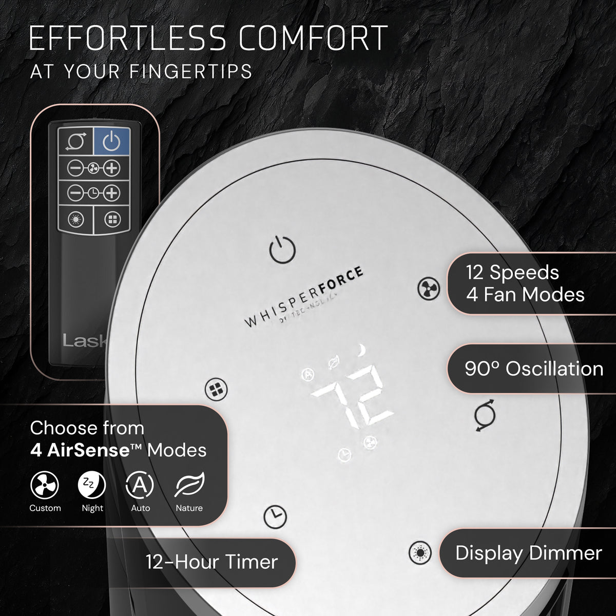 Lasko Ascend 36" DC Tower Fan: Oscillating, 12-Speed, Remote, Timer, Black
