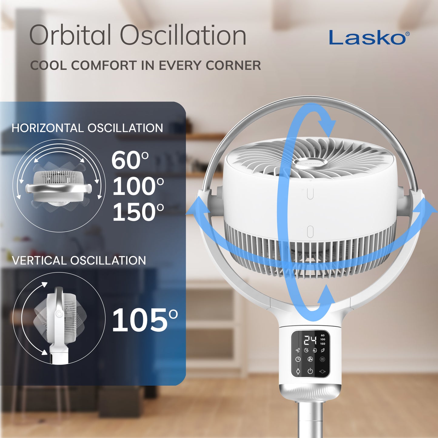 Lasko Whirlwind 7" DC Pedestal Fan: Dual Oscillation, 24-Speed, Remote, Timer, White