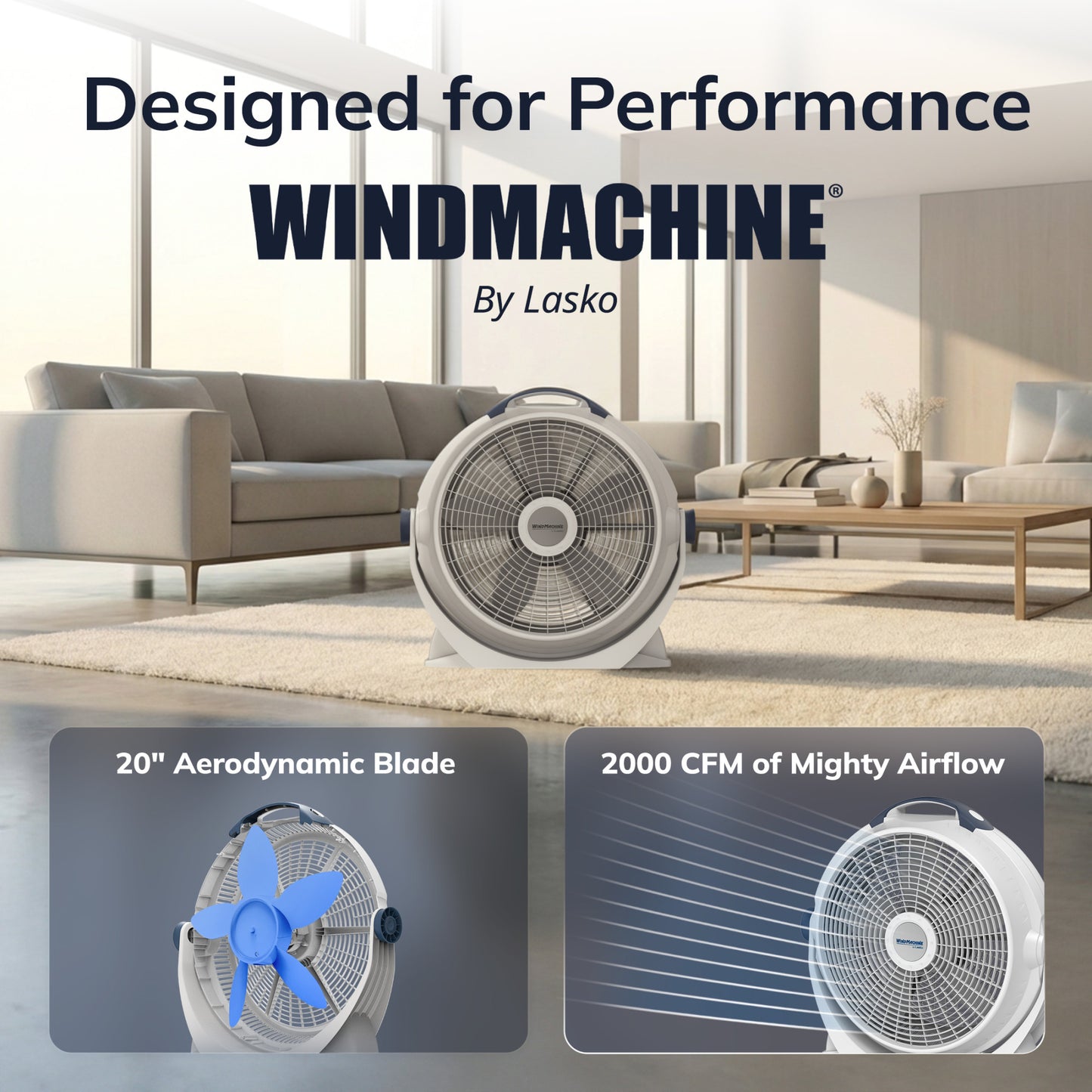 Lasko Wind Machine 20" Air Circulator Fan: 3-Speed, 360° Directional Airflow, Gray