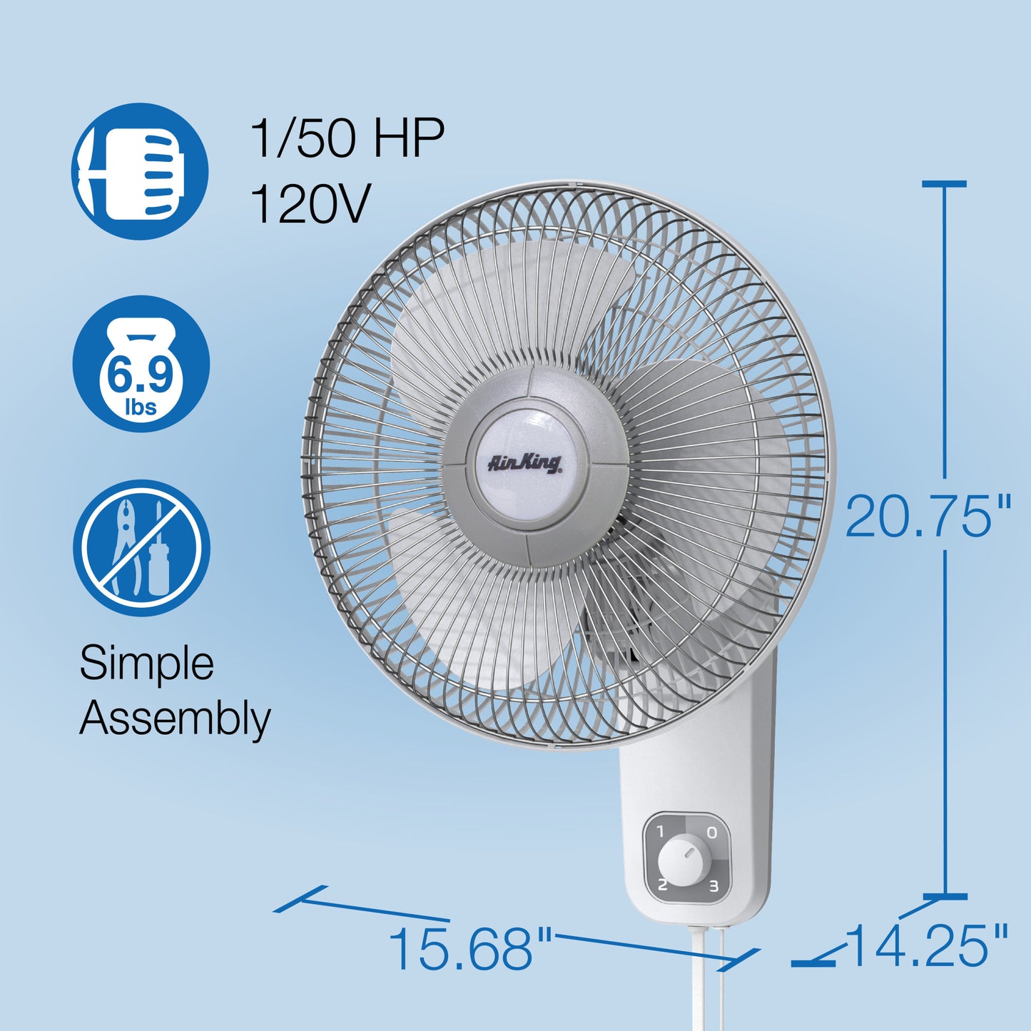 Air King 1/50 HP 12" Commercial Grade Wall Mount Fan: Oscillating, 3-Speed, Gray
