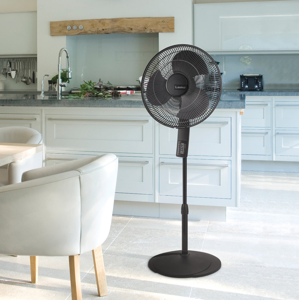 Lasko 16" Pedestal Fan: Oscillating, 4-Speed, Remote, Timer, Thermostat