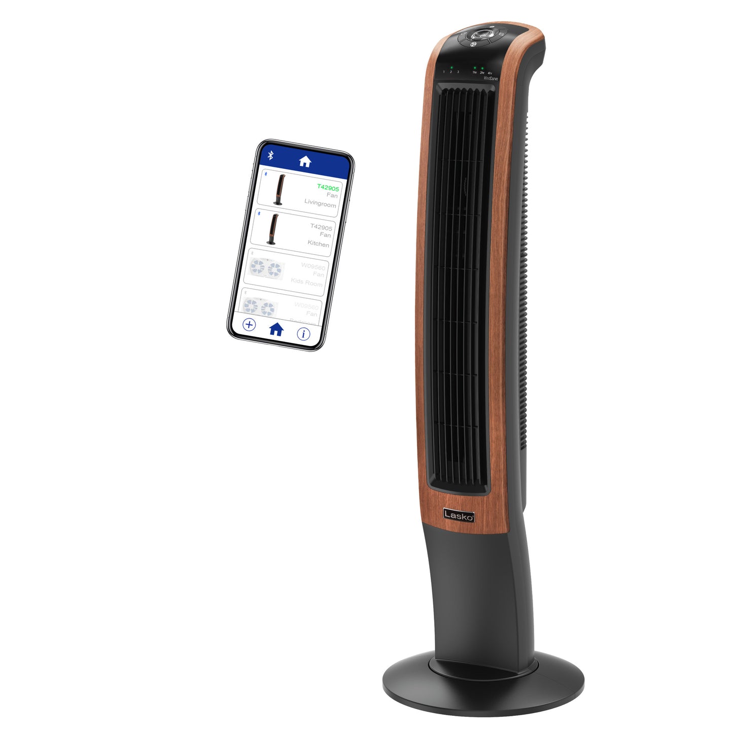 Lasko Wind Curve 42" Tower Fan: Oscillating, 3-Speed, Bluetooth, Timer, Black