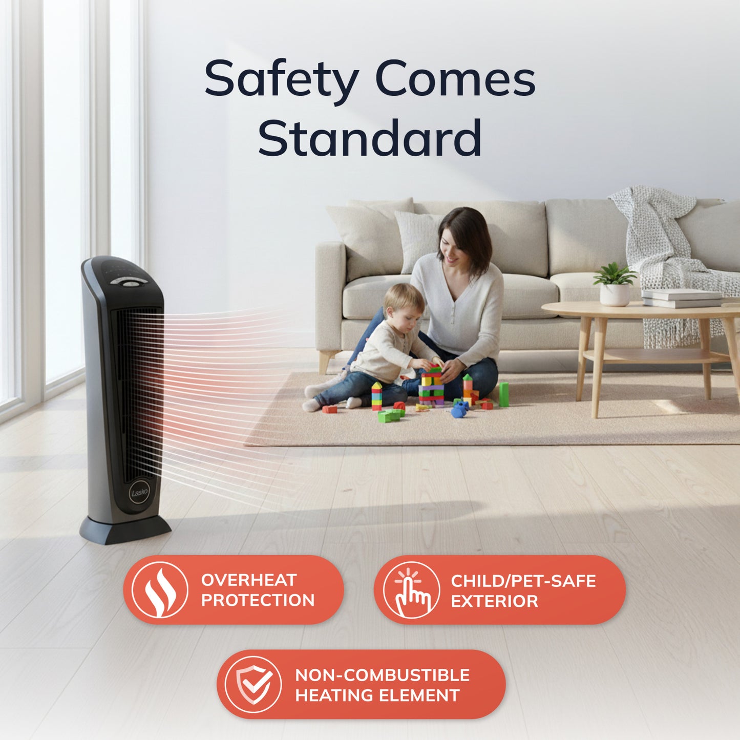 Lasko 23" Ceramic Tower Space Heater, Oscillating, 2-Speed, Remote, Silver