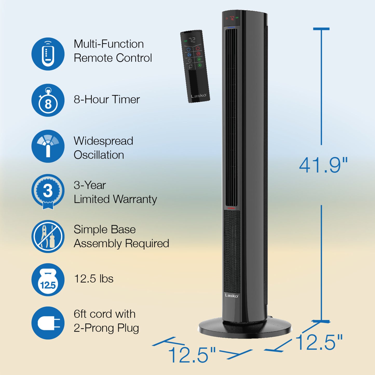 Lasko 1500W Oscillating All Season Tower Fan & Space Heater with Timer & Remote, FH610, Black