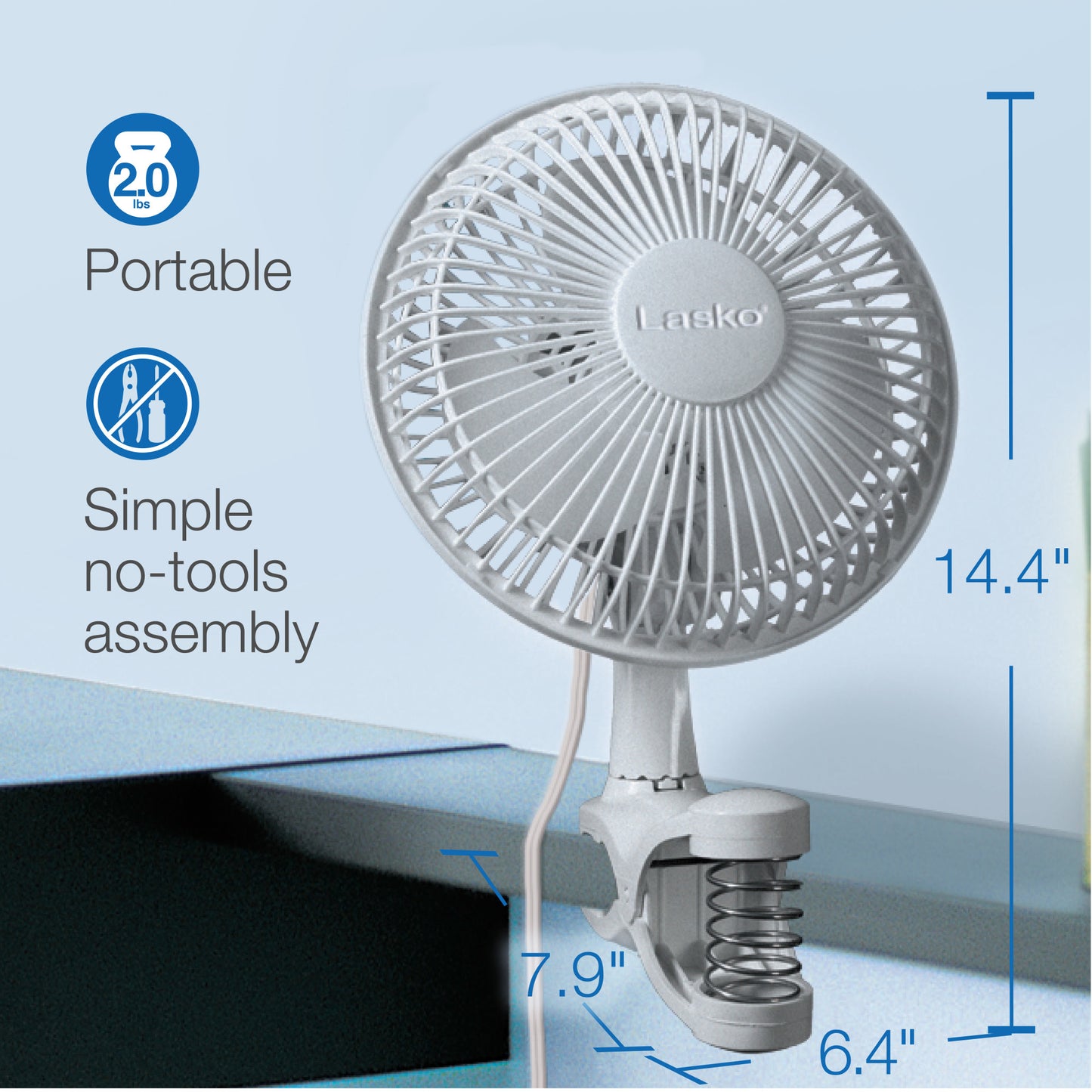 Lasko 6" Personal Clip Fan: 2-Speed, Pivoting, White