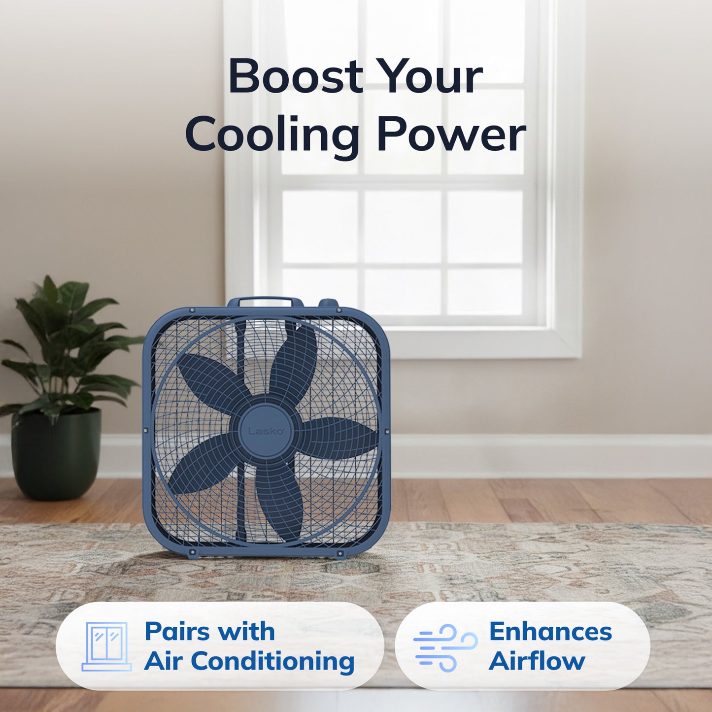 Lasko Cool Colors 20" Box Fan: 3-Speed, Weather-Resistant Motor, Laguna Blue