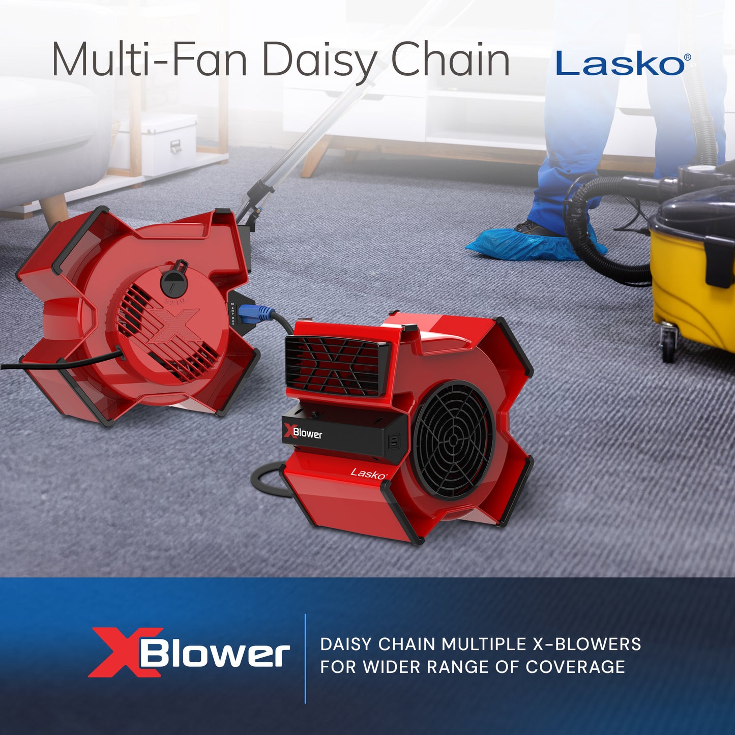 Lasko X-Blower 11" Air Mover Blower Fan: 3-Speed, High Velocity, 1 Outlet, Red