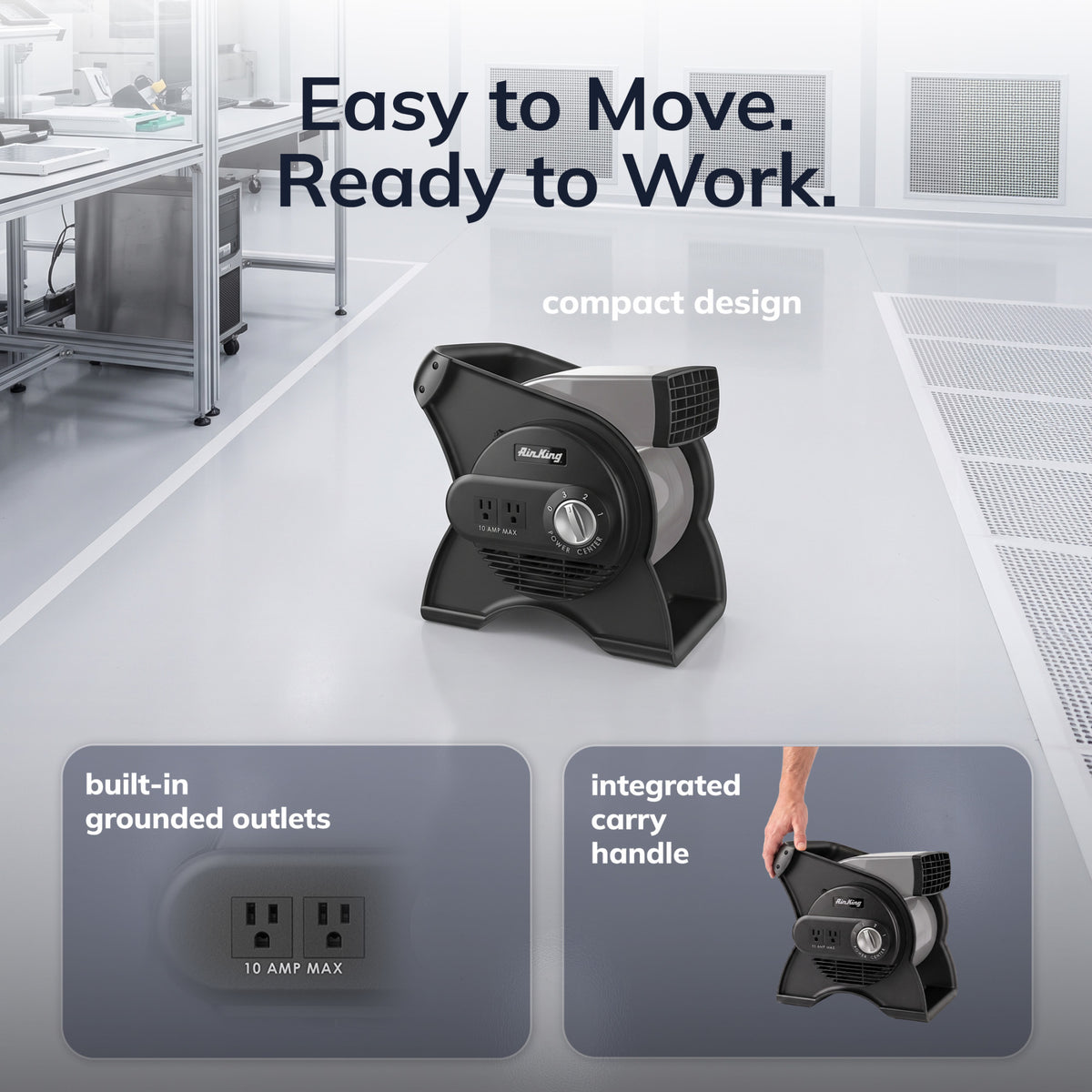Air King 1/16 HP 11" Air Mover Blower Fan: 3-Speed, High Velocity, 2 Outlets, Pivoting