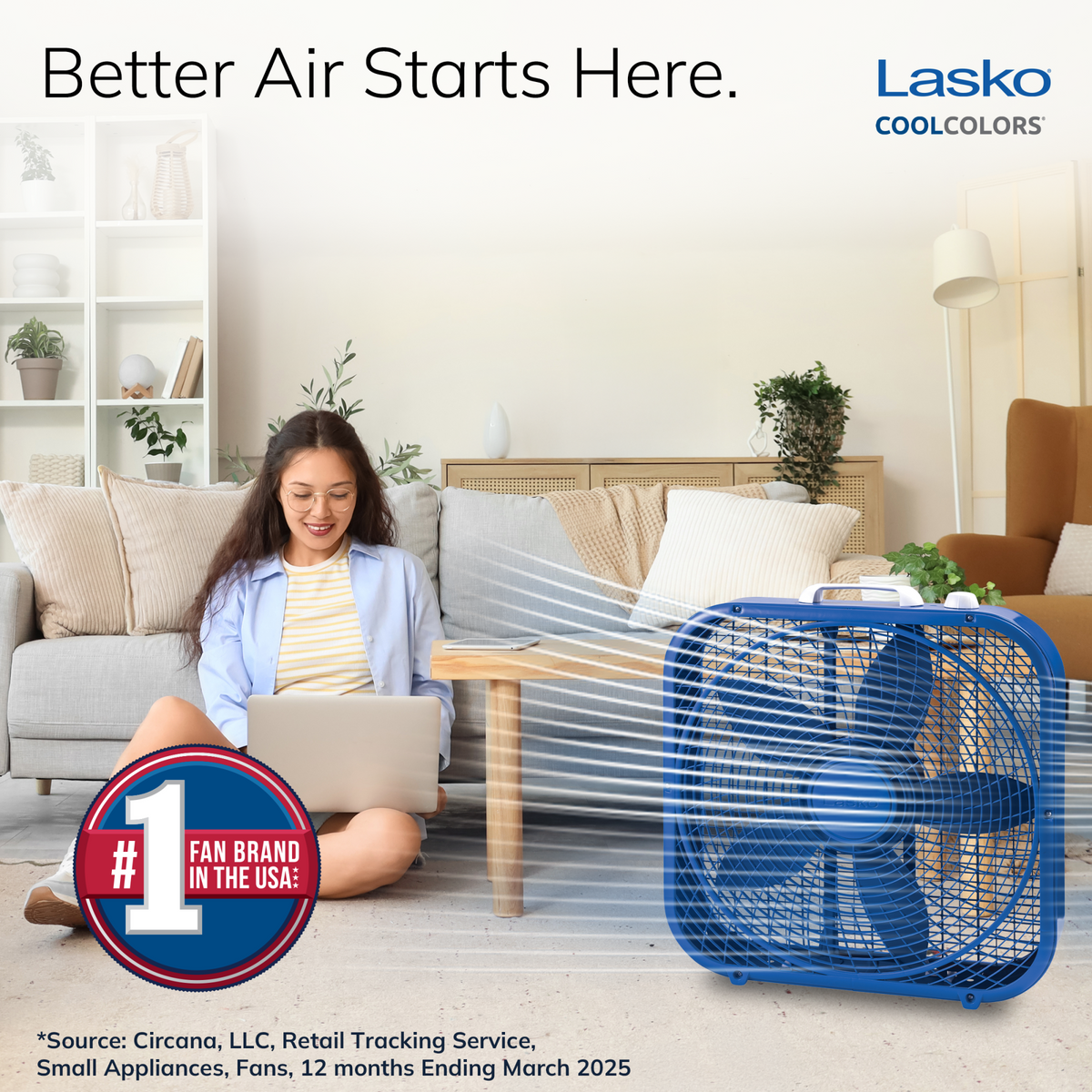 Lasko Cool Colors 20" Box Fan: 3-Speed, Weather-Resistant Motor