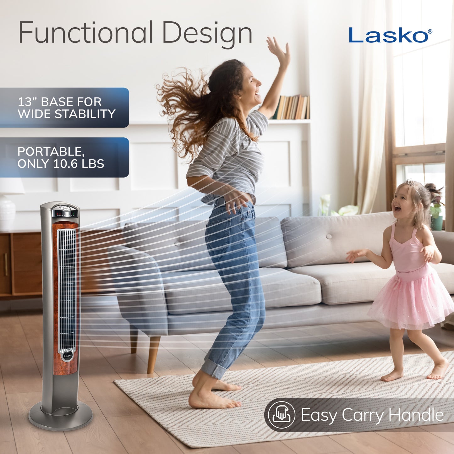 Lasko Wind Curve 42" Tower Fan: Oscillating, 3-Speed, Remote, Timer, Gray
