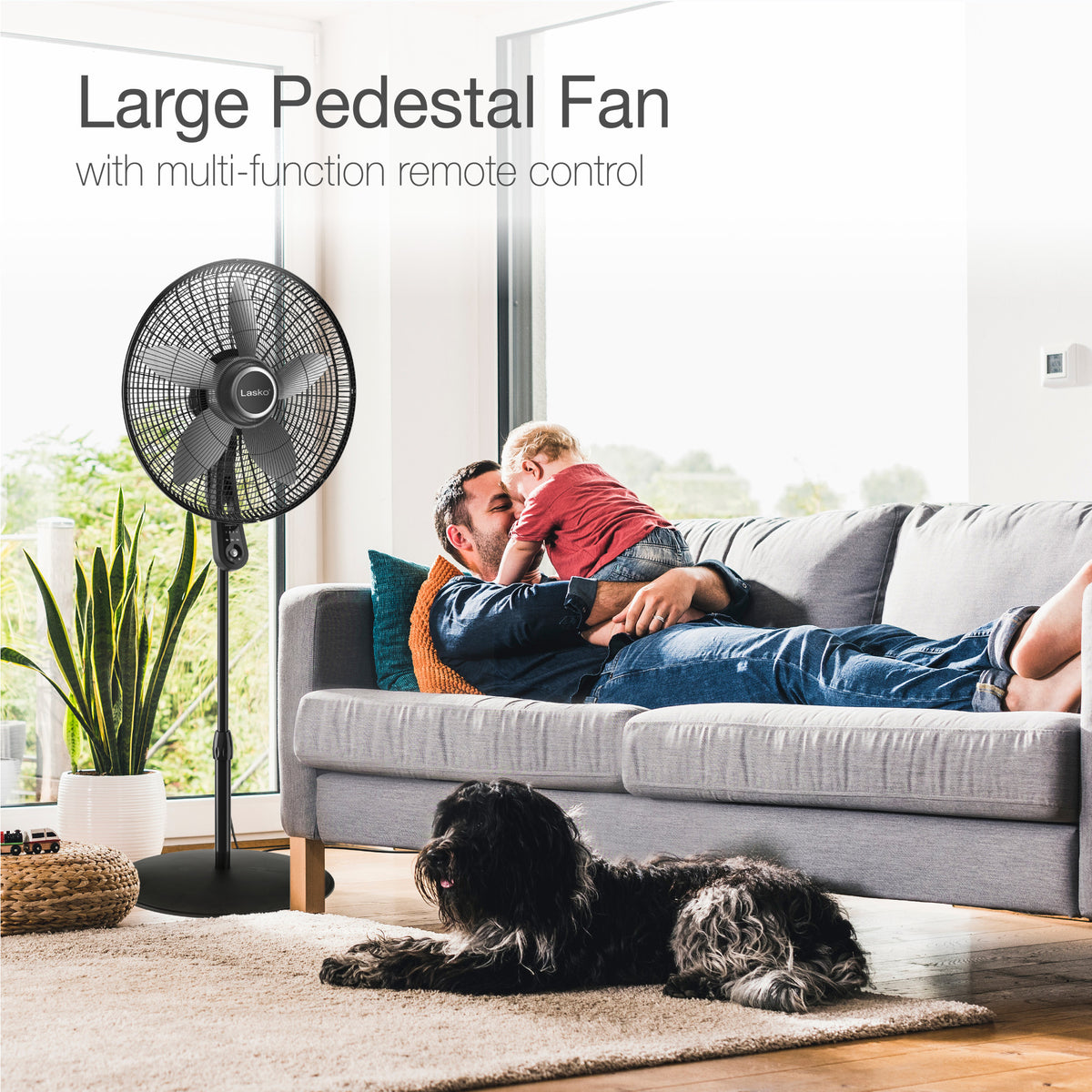 Lasko 20" Pedestal Fan: Oscillating, 4-Speed, Remote, Timer, Black