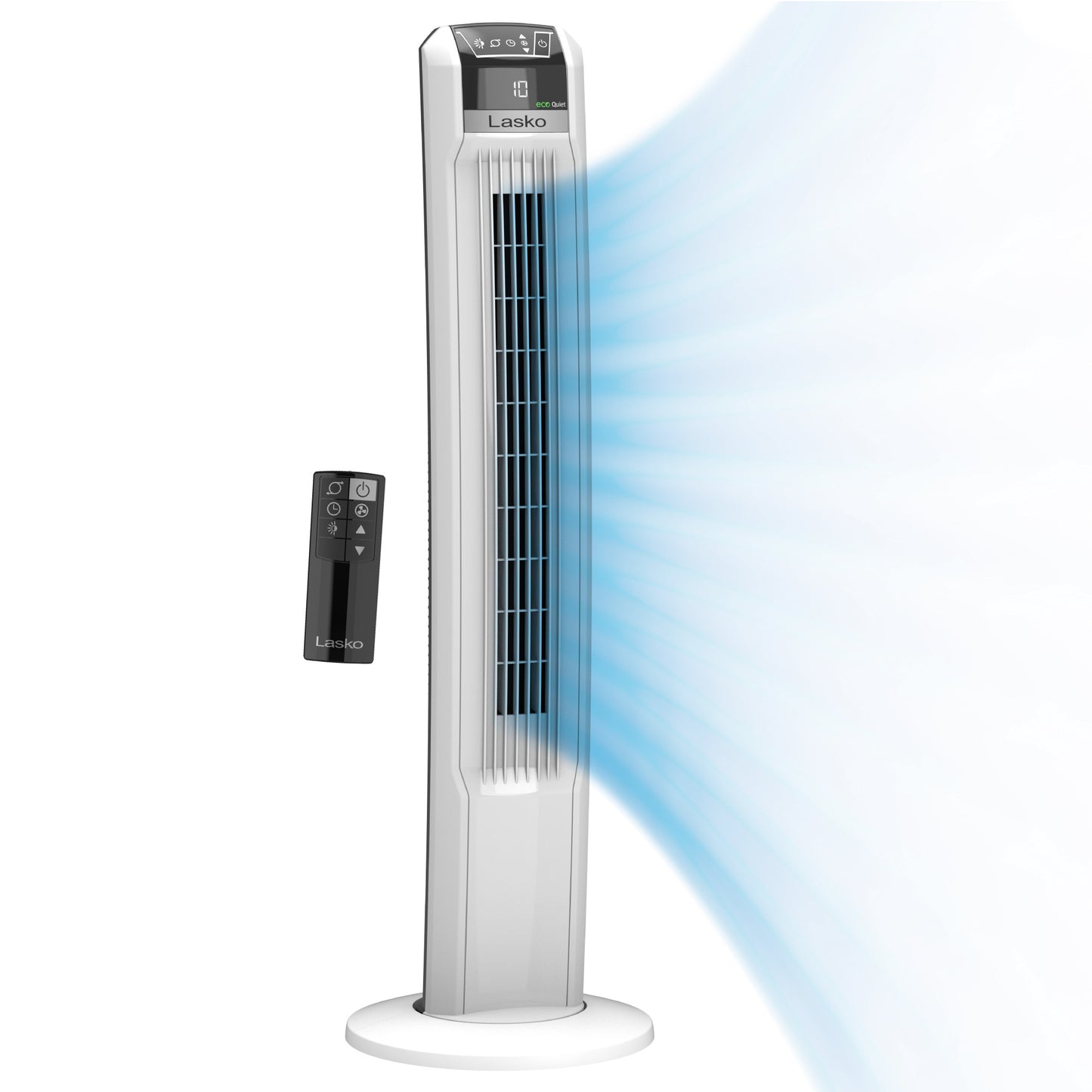Lasko EcoQuiet 42" DC Tower Fan: Oscillating, 12-Speed, Remote, White