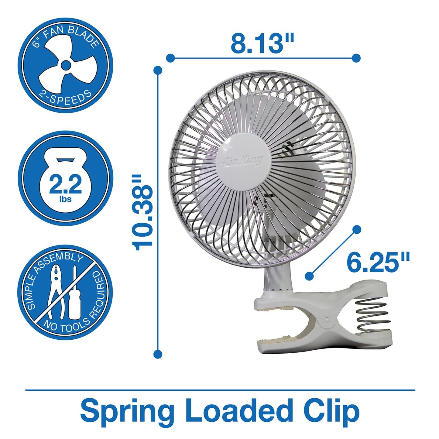 Air King 6" Commercial Grade Clip-On Fan: 2-Speed, Pivoting, White