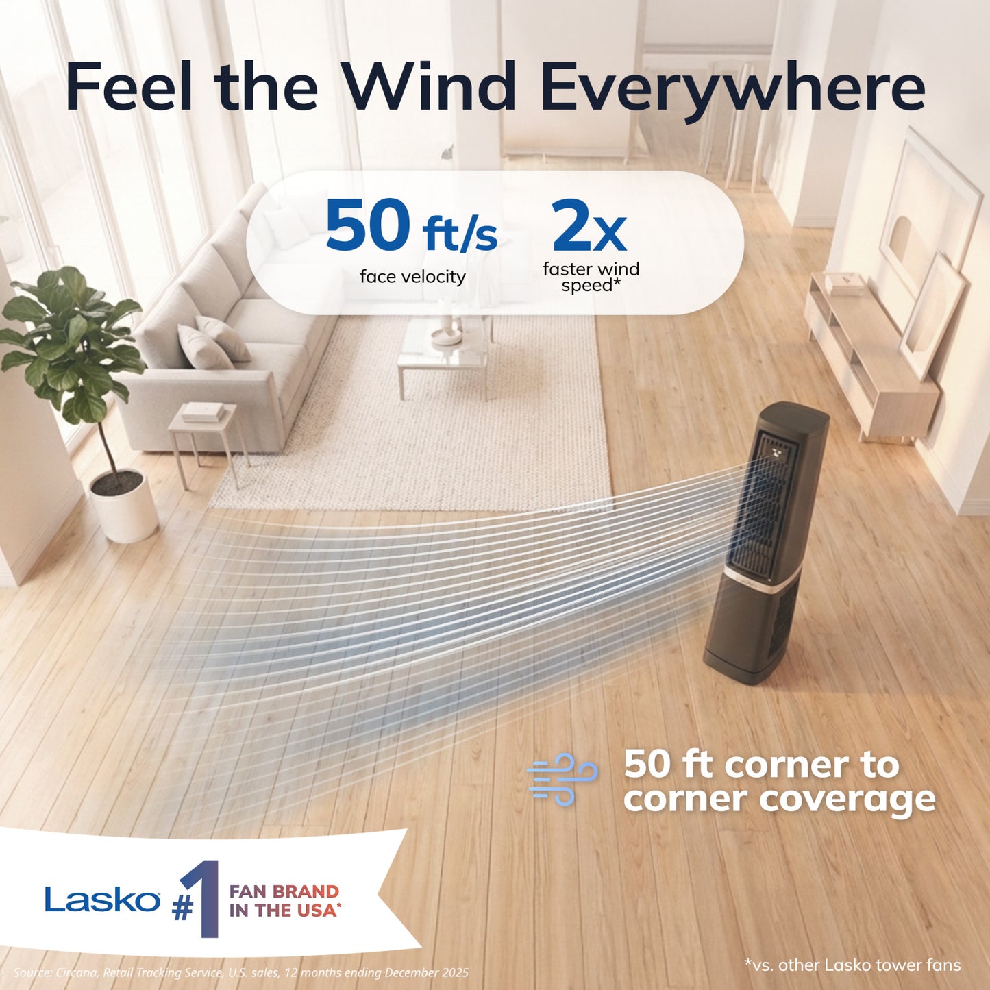 Lasko Stratus 35" DC Tower Fan: Oscillating, 12-Speed, High Velocity, Remote, Black