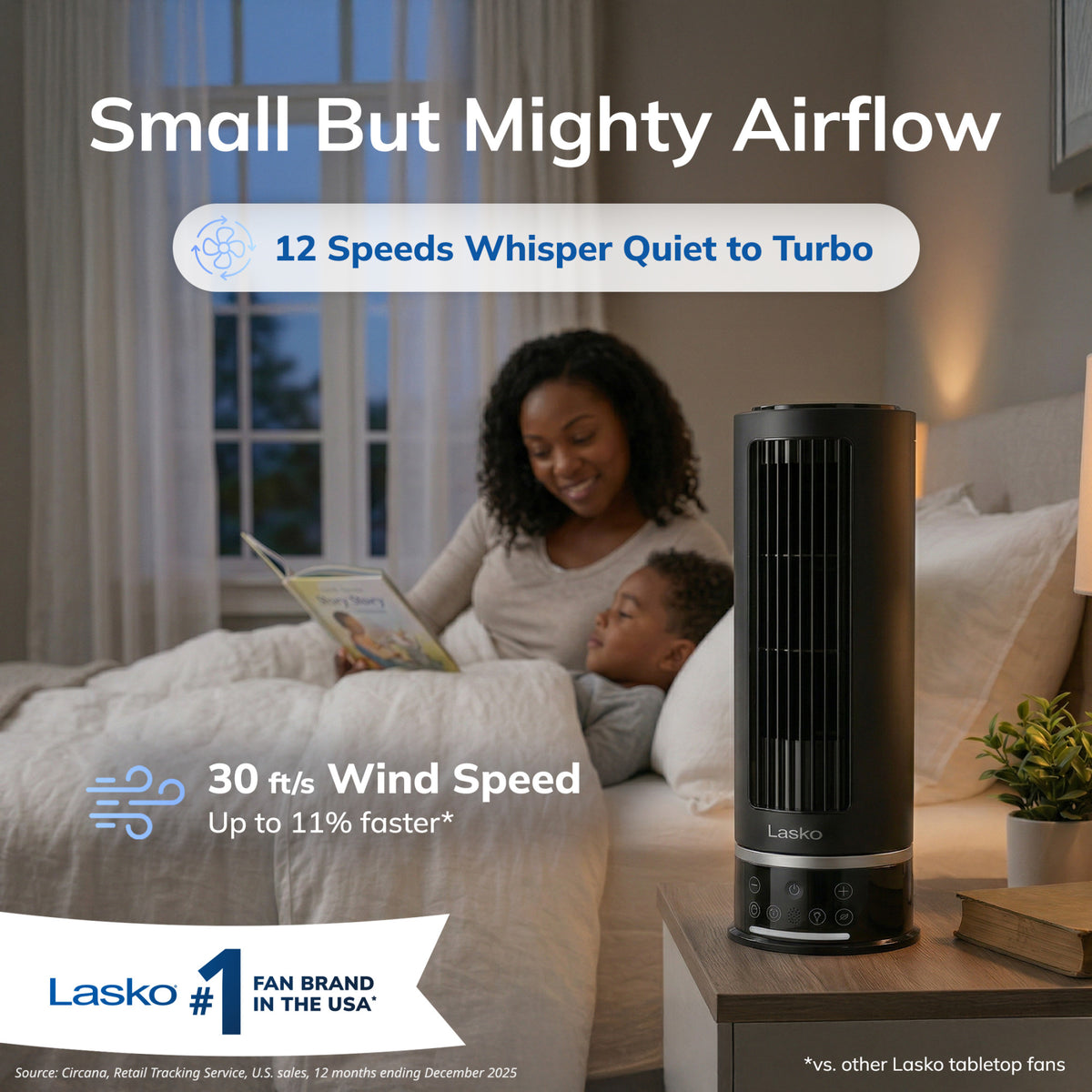 Lasko StealthBreeze 15" DC Table Fan: Oscillating, 12-Speed, 15° Tilt, Remote