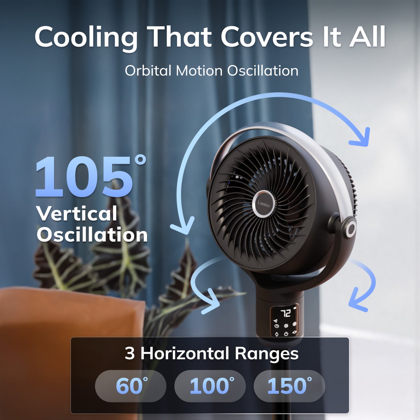 Lasko Whirlwind 7" DC Pedestal Fan: Dual Oscillation, 24-Speed, Remote, Timer, Black