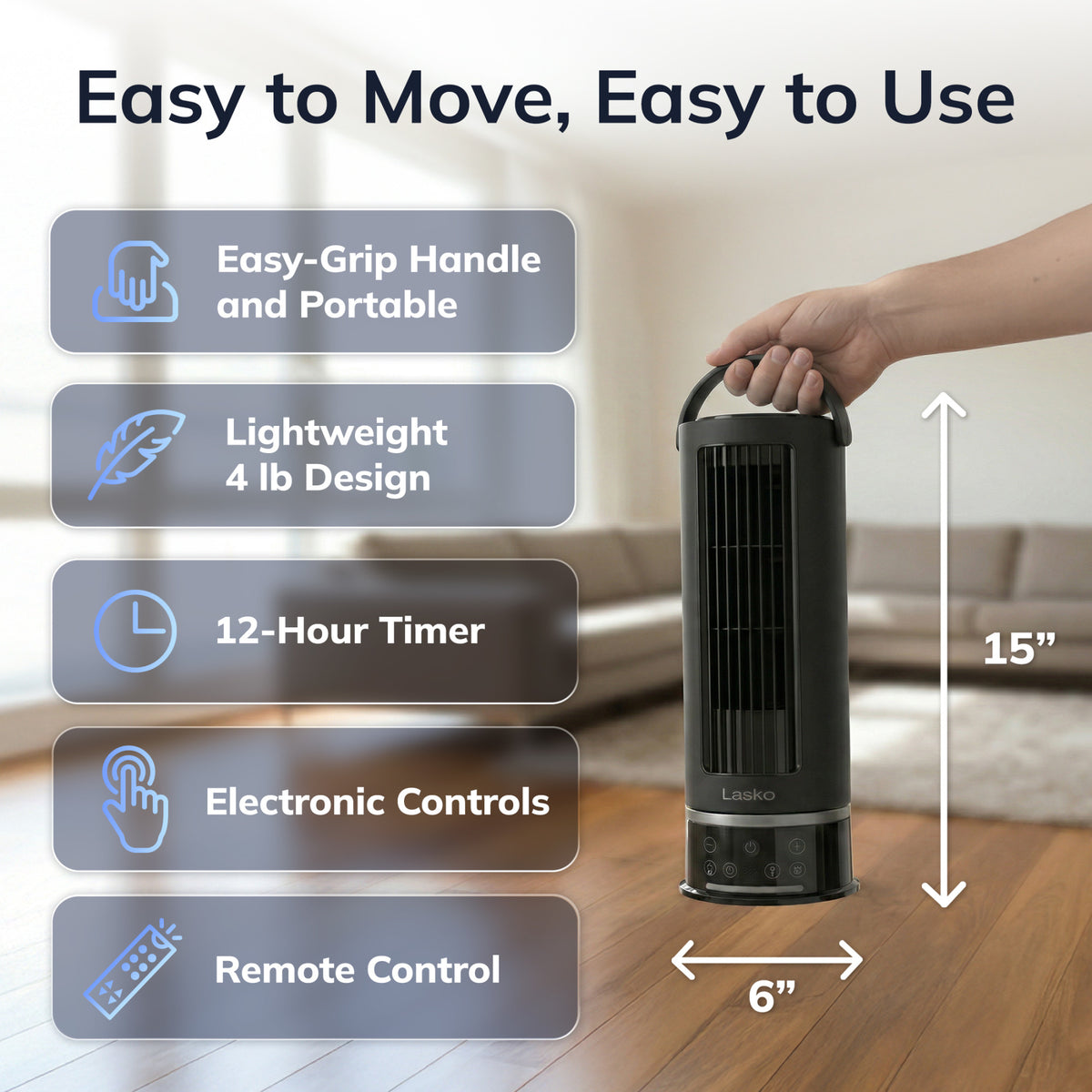 Lasko StealthBreeze 15" DC Table Fan: Oscillating, 12-Speed, 15° Tilt, Remote