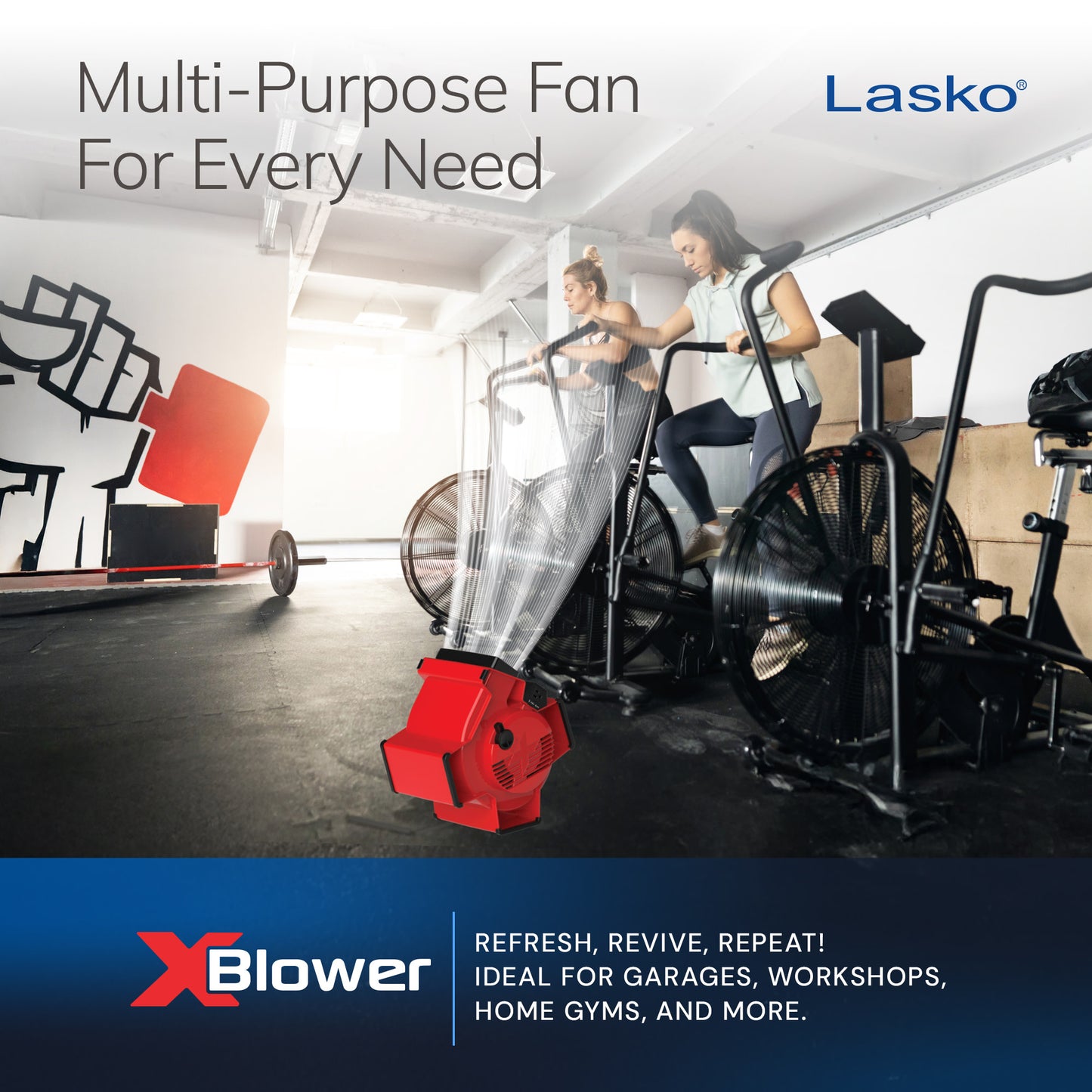 Lasko X-Blower 11" Air Mover Blower Fan: 3-Speed, High Velocity, 1 Outlet, Red