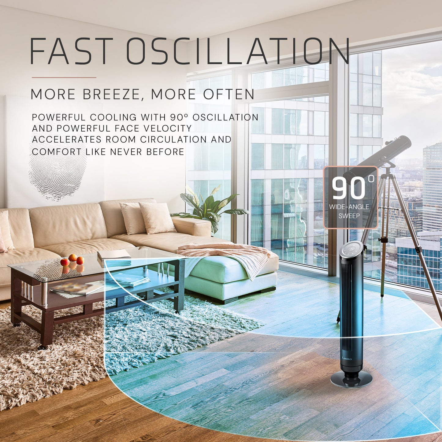Lasko Ascend 36" Tower Fan: Oscillating, 4-Speed, Remote, Timer, Black