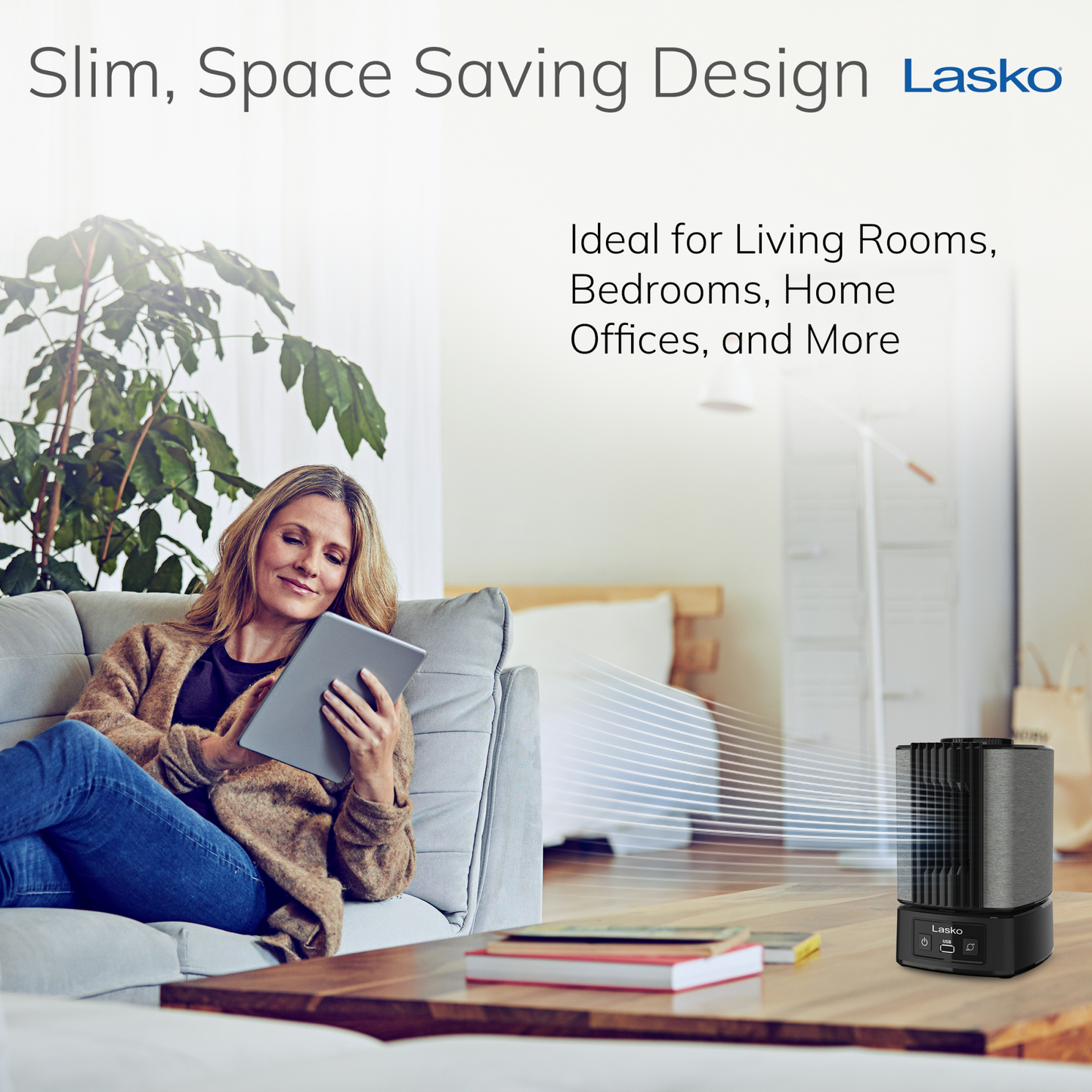 Lasko SlumberBreeze 8" Table Fan with White Noise: Oscillating, 2-Speed, Black