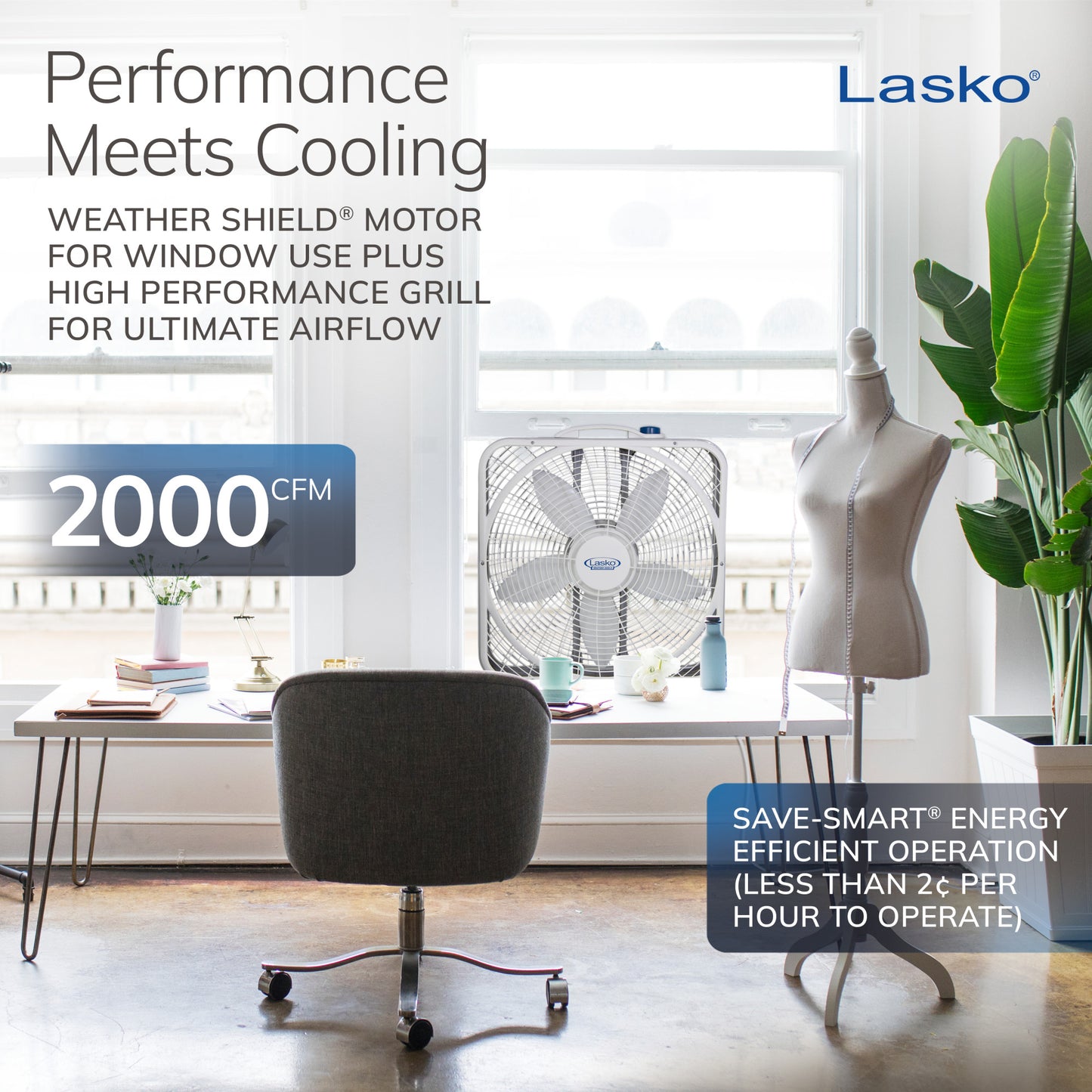 Lasko Weather Shield 20" Box Fan: 3-Speed, Weather-Resistant Motor, White