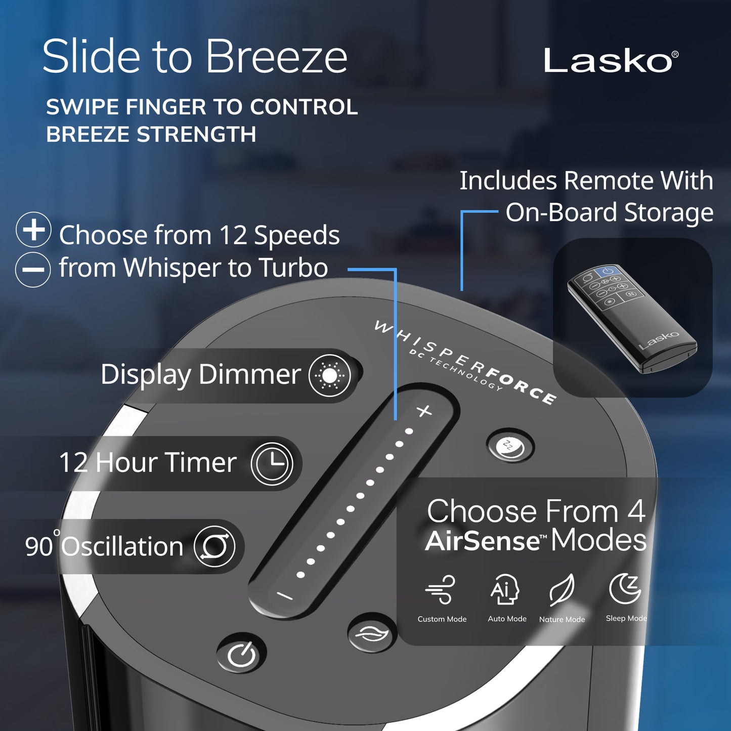 Lasko 40" DC Tower Fan: Oscillating, 12-Speed, Remote, Timer, Black