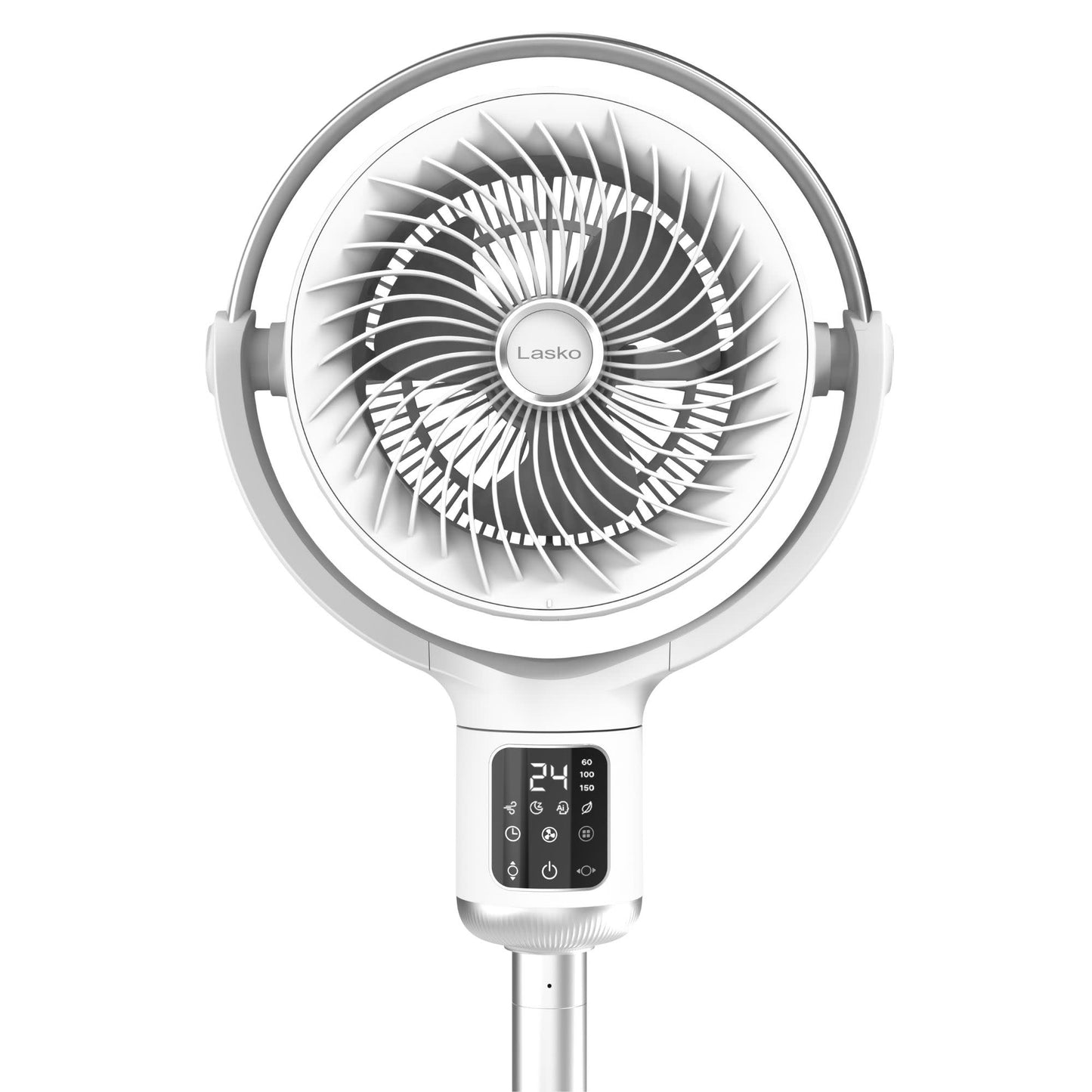 Lasko Whirlwind 7" DC Pedestal Fan: Dual Oscillation, 24-Speed, Remote, Timer, White