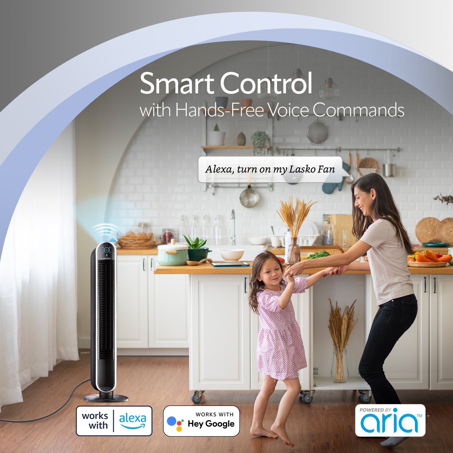 Lasko 40" Smart Tower Fan: Oscillating, 5-Speed, Timer, Wi-Fi, Black