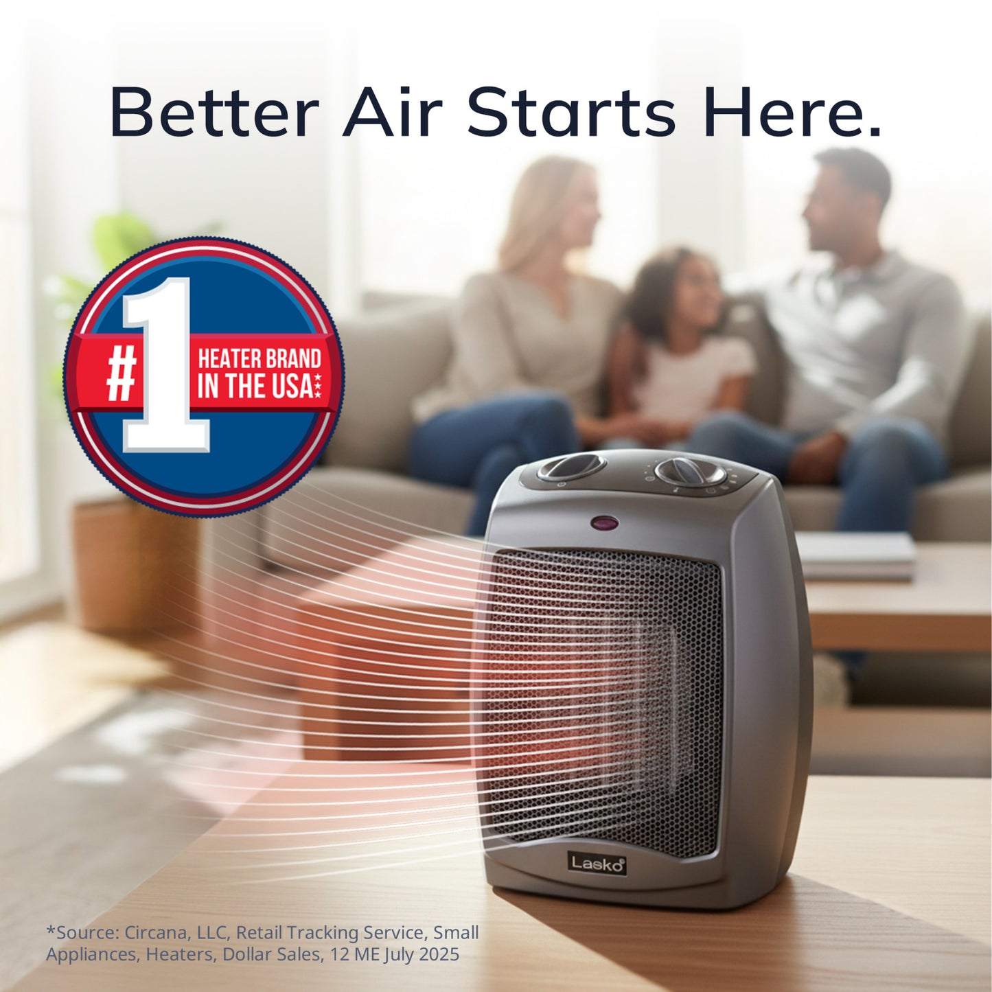 Lasko 9" Ceramic Table Top Heater (2 heat settings, manual, thermostat, tip-over switch, gray)
