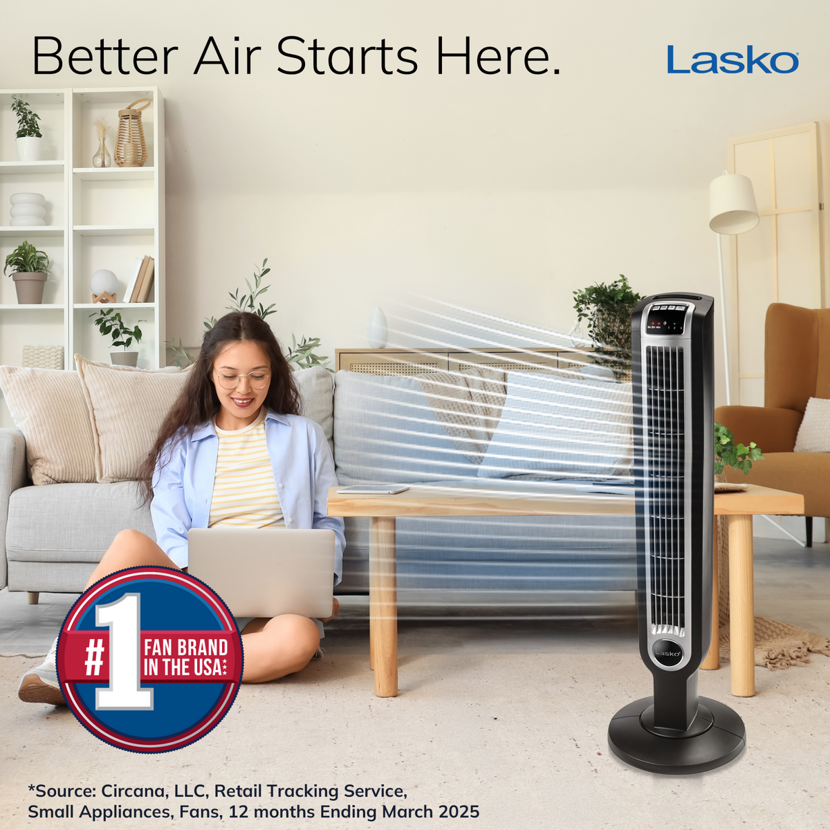 Lasko 36" Tower Fan: Oscillating, 3-Speed, Remote, Timer