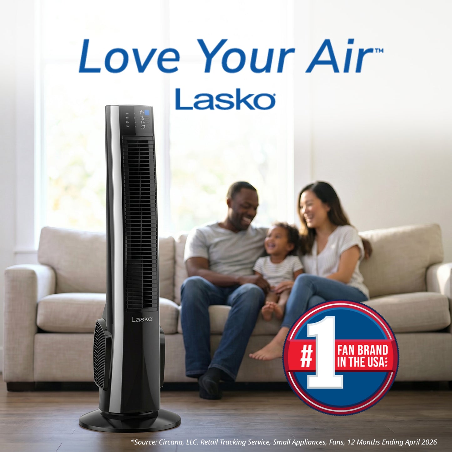 Lasko 38" Hybrid Tower Fan: Oscillating, 4-Speed, Remote, Timer, Black
