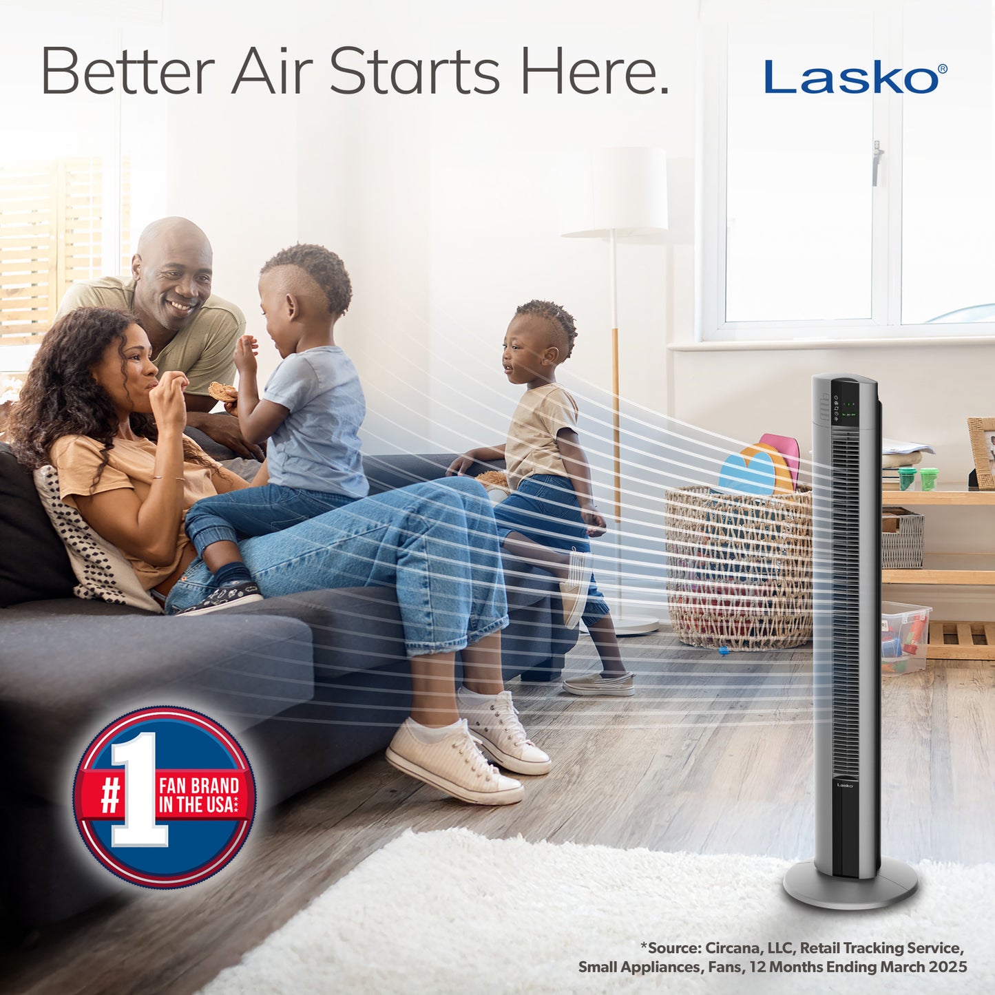 Lasko 48" Tower Fan: Oscillating, 3-Speed, Remote, Timer, Gray
