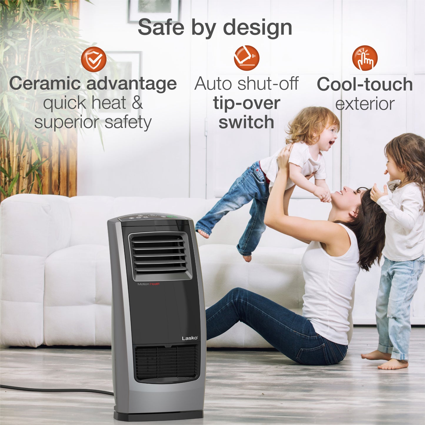 Lasko 1500W Motion Heat Plus Whole Room Ceramic Space Heater with Remote, CC23160, Black/Silver