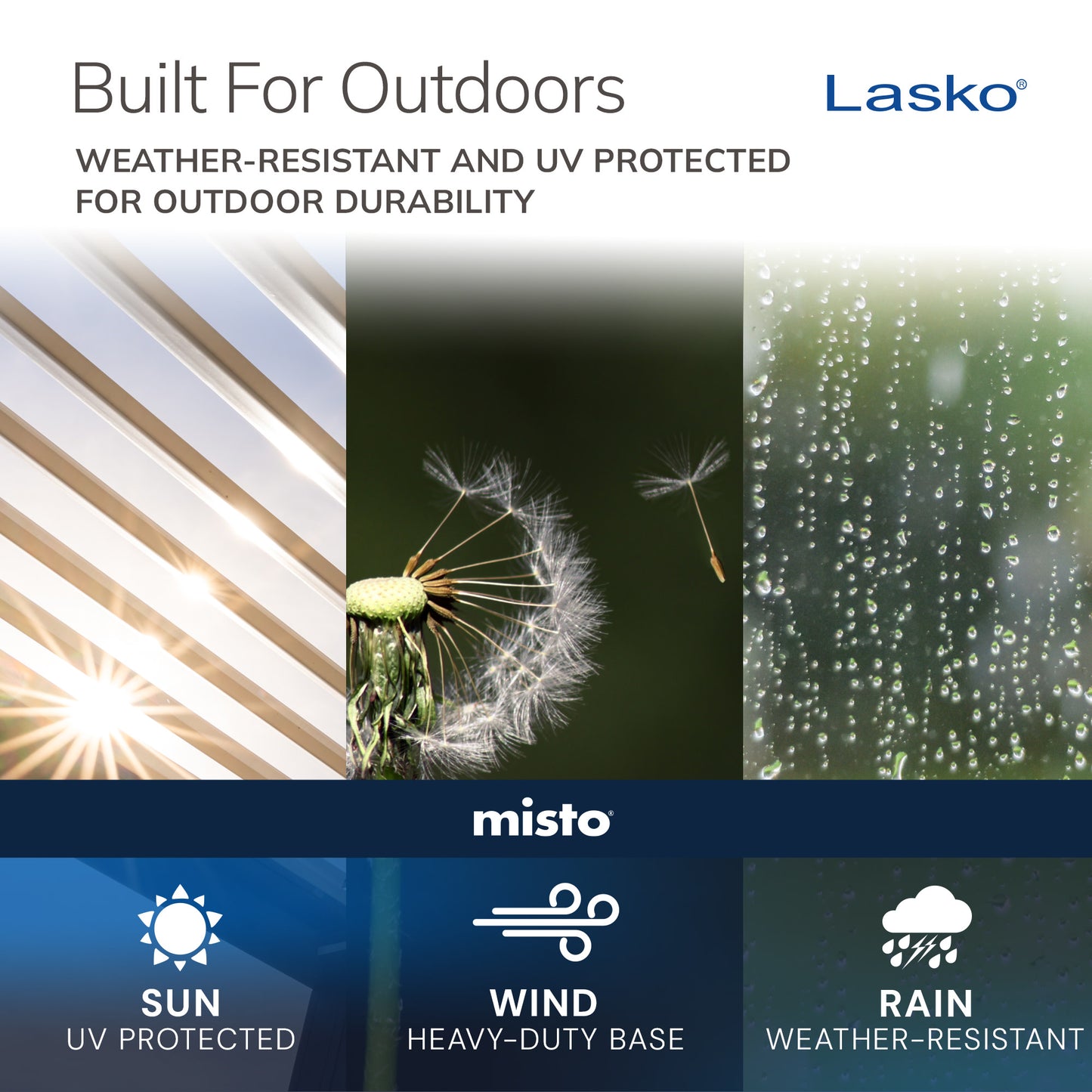 Lasko Misto 42" Outdoor Misting Tower Fan: Oscillating, 4-Speed, White