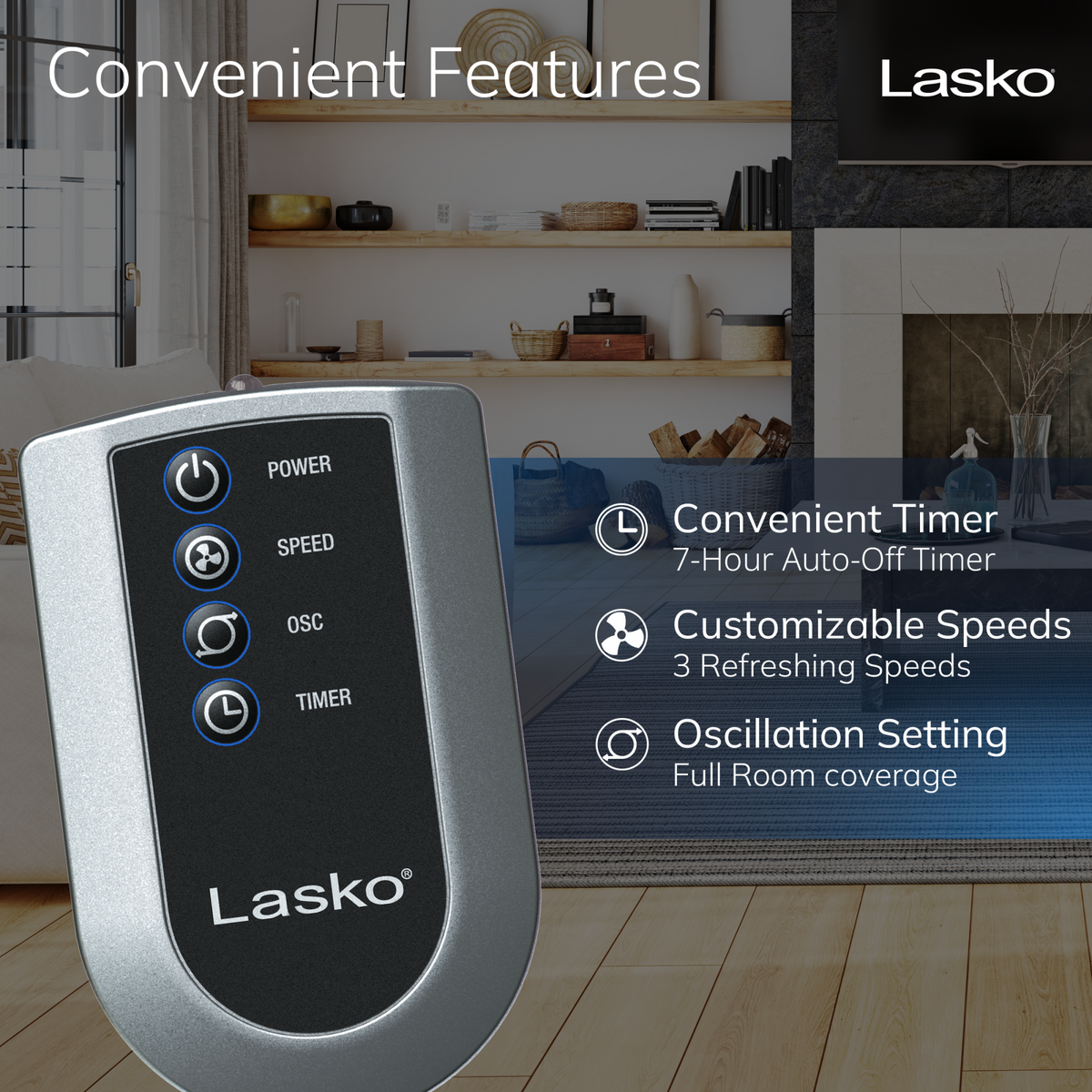 Lasko 36" Tower Fan: Oscillating, 3-Speed, Remote, Timer