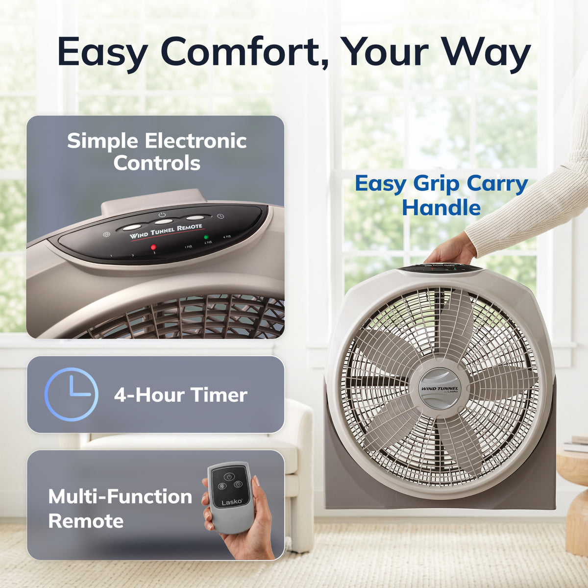 Lasko Wind Tunnel 20" Air Circulator Fan: Wall Mount, 3-Speed, Remote, Timer
