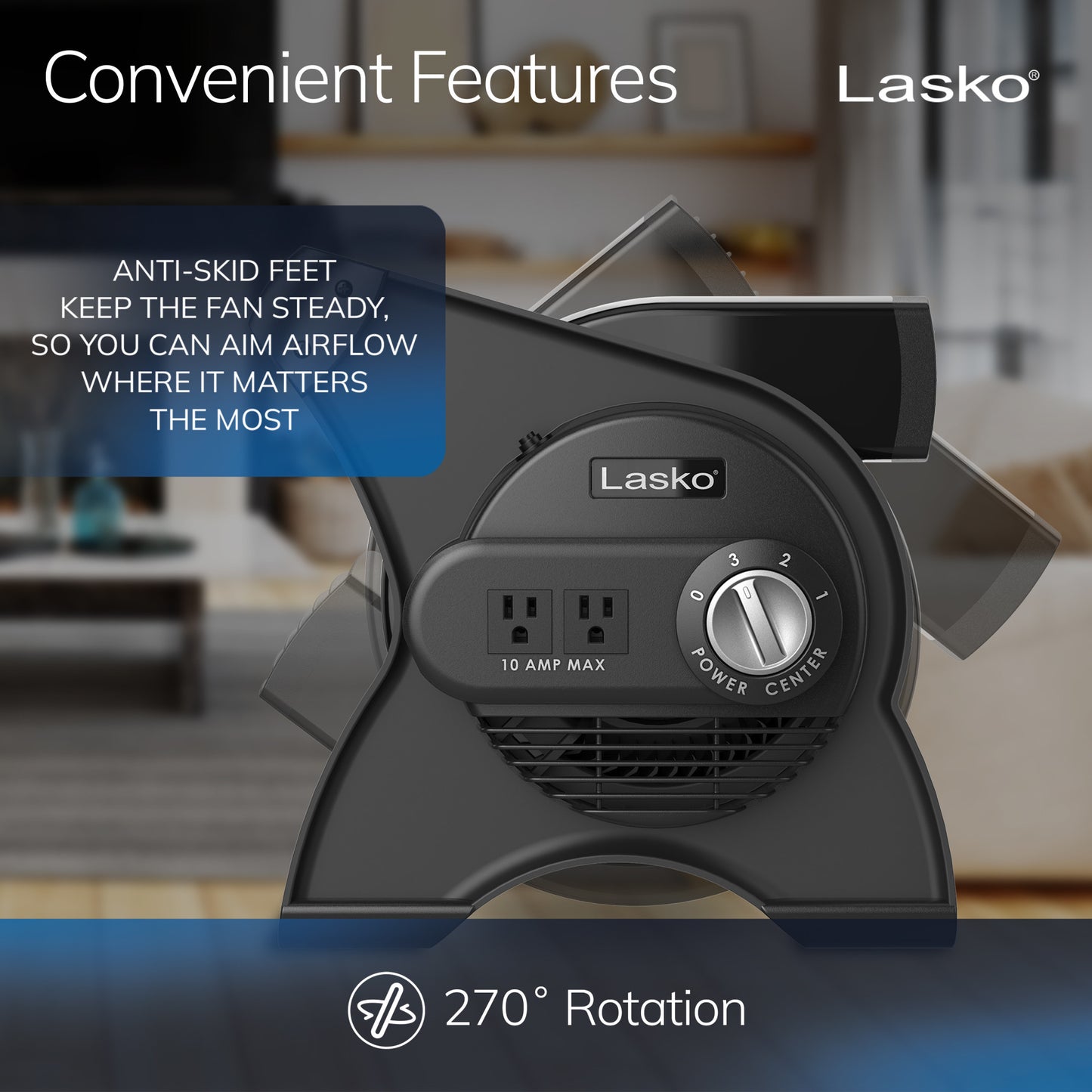 Lasko 12" Air Mover Blower Fan: 3-Speed, High Velocity, 2 Outlets, Pivoting, Black
