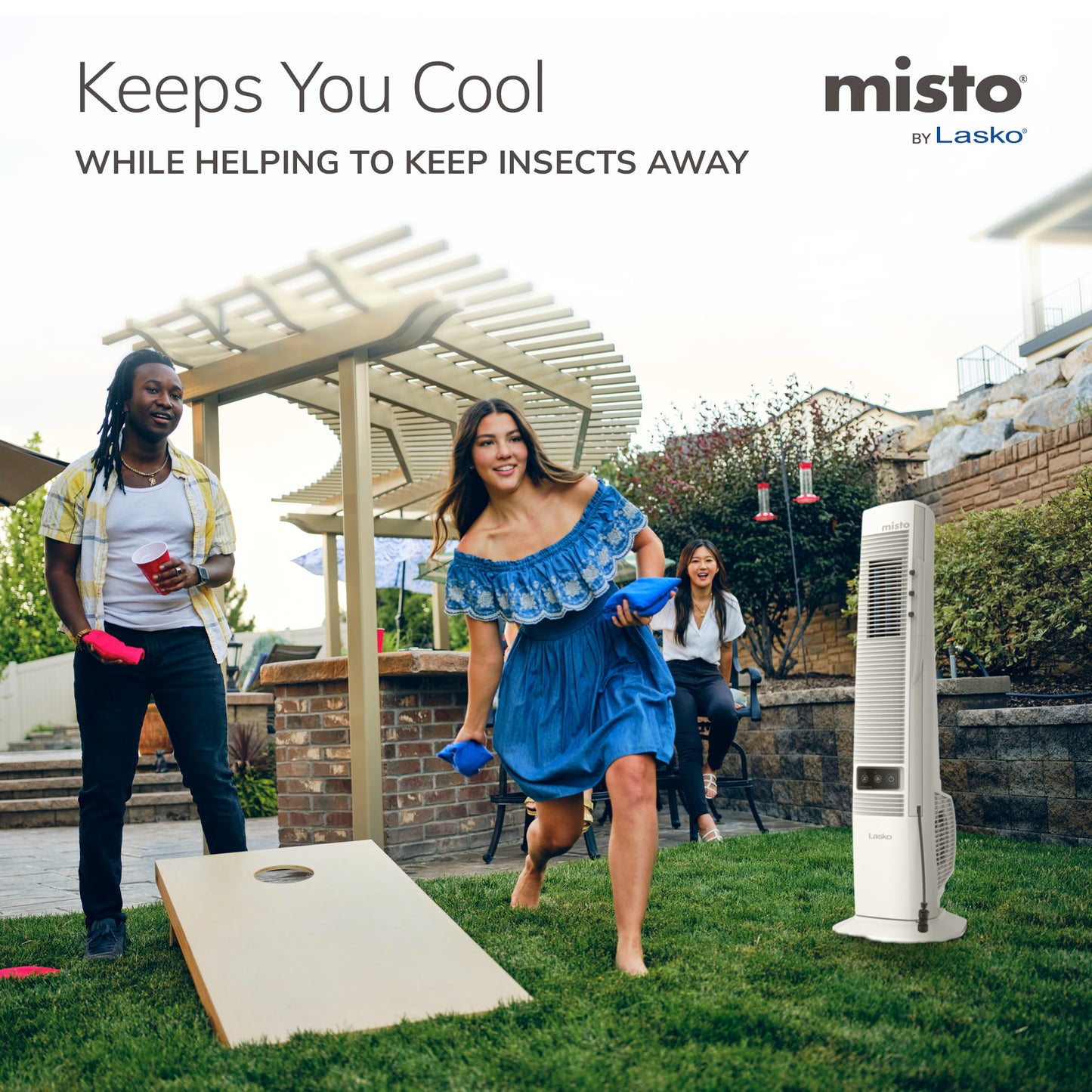 Lasko Misto 42" Outdoor Misting Tower Fan: Oscillating, 4-Speed, White