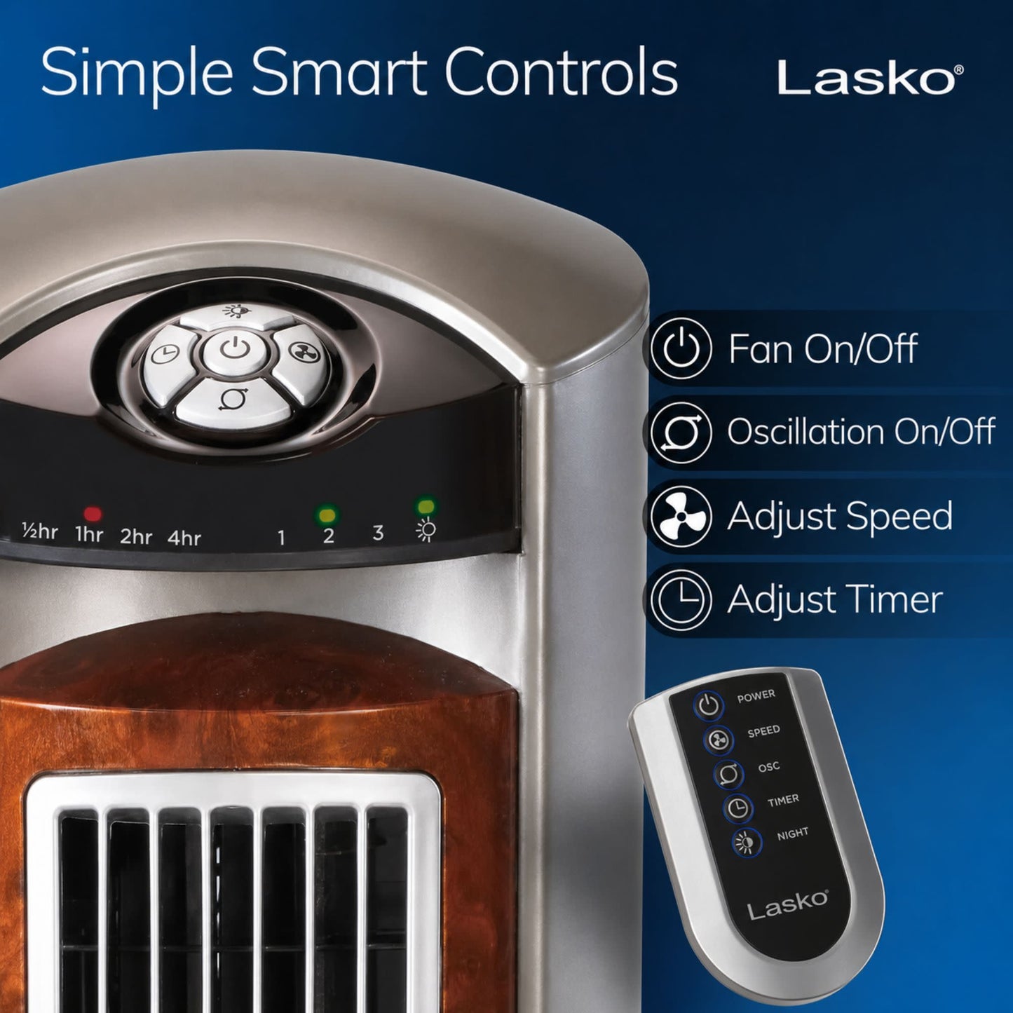 Lasko Wind Curve 42" Tower Fan: Oscillating, 3-Speed, Remote, Timer, Gray