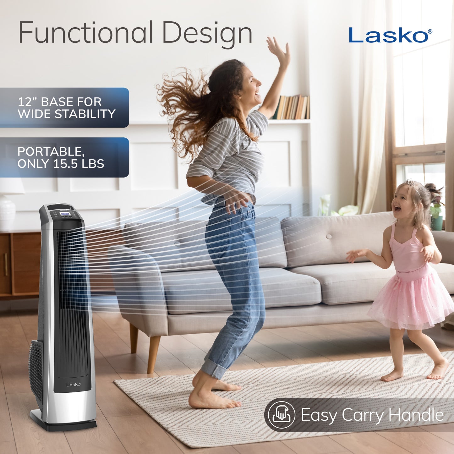 Lasko 35" Tower Fan: Oscillating, 3-Speed, High Velocity, Remote, Black