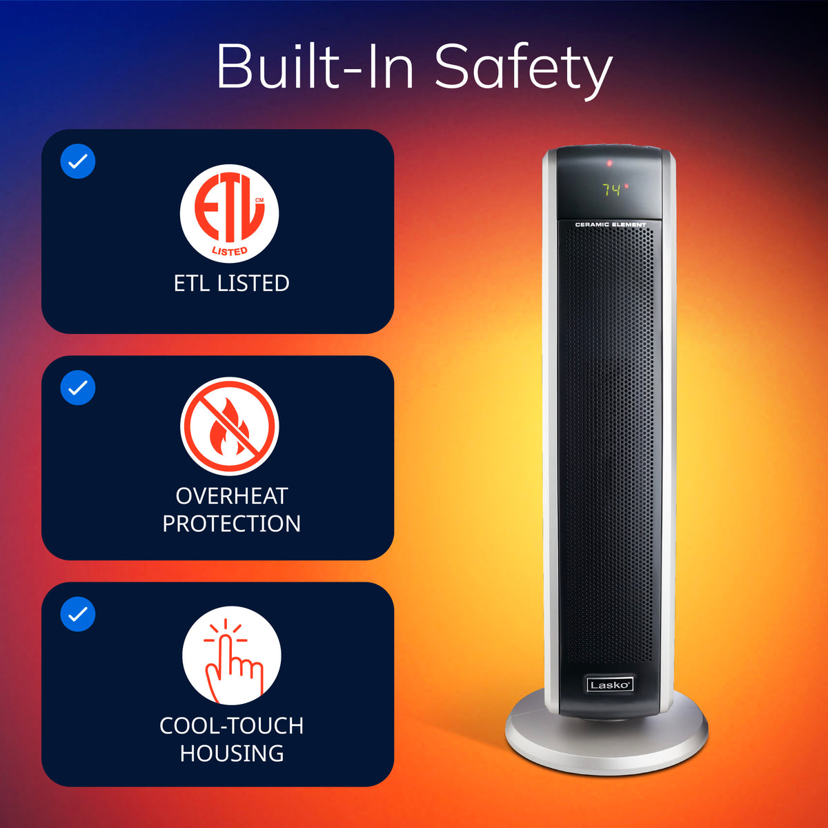 Lasko 29" Ceramic Tower Space Heater: Oscillating, 2 Heat Settings, Remote, Timer, Thermostat