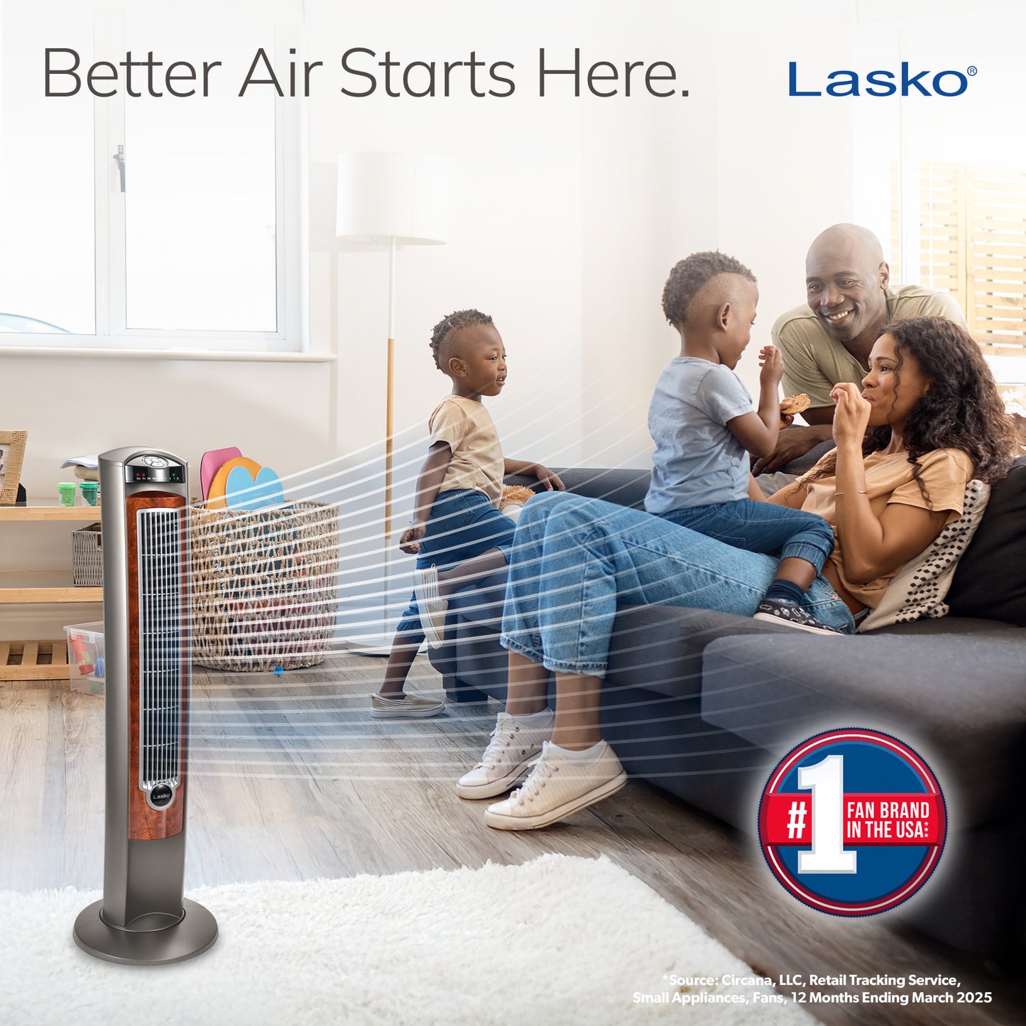 Lasko Wind Curve 42" Tower Fan: Oscillating, 3-Speed, Remote, Timer, Gray