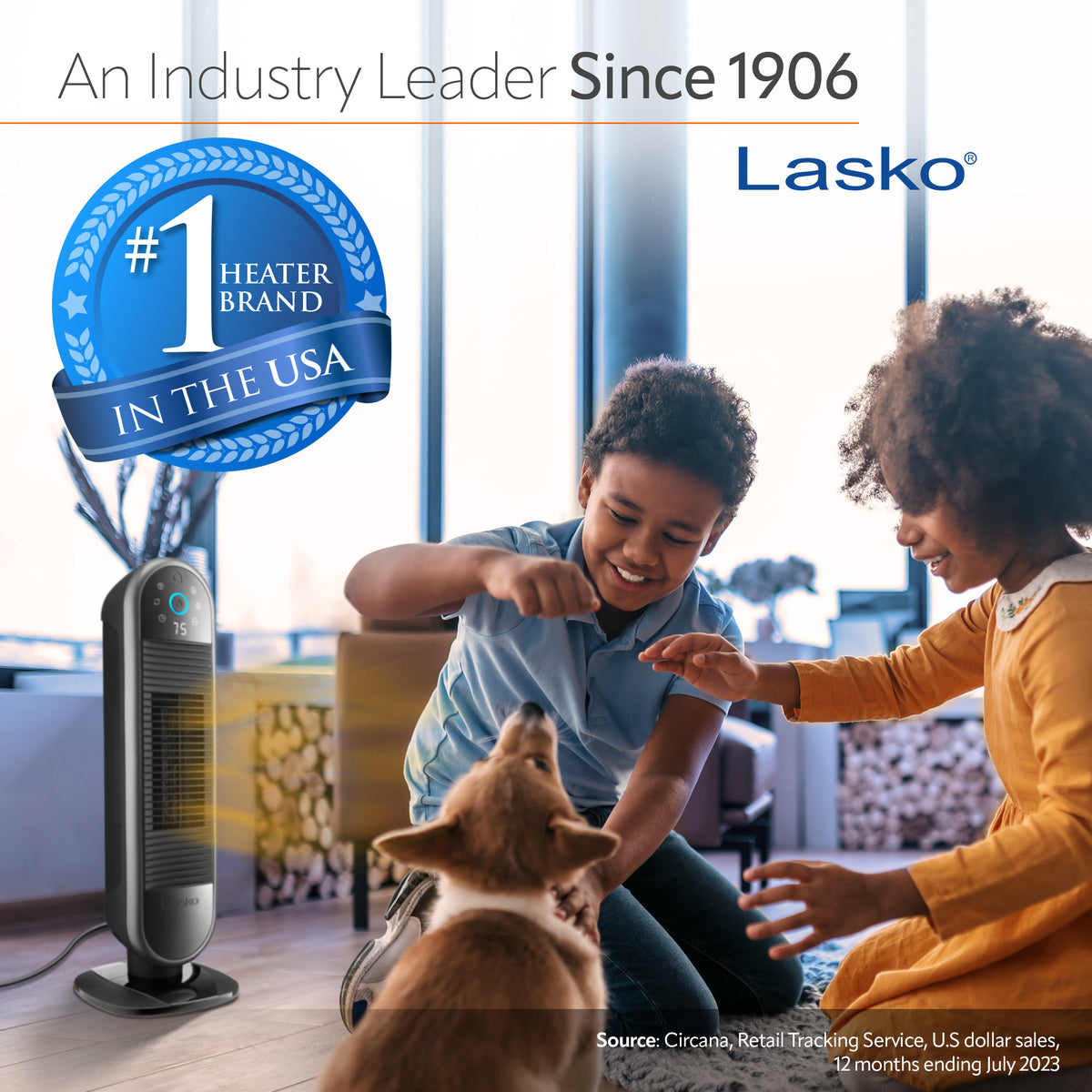 Lasko 22" Smart Ceramic Tower Space Heater: Oscillating, 3 Heat Settings, WiFi, Alexa/Google Enabled, Tip-Over Switch