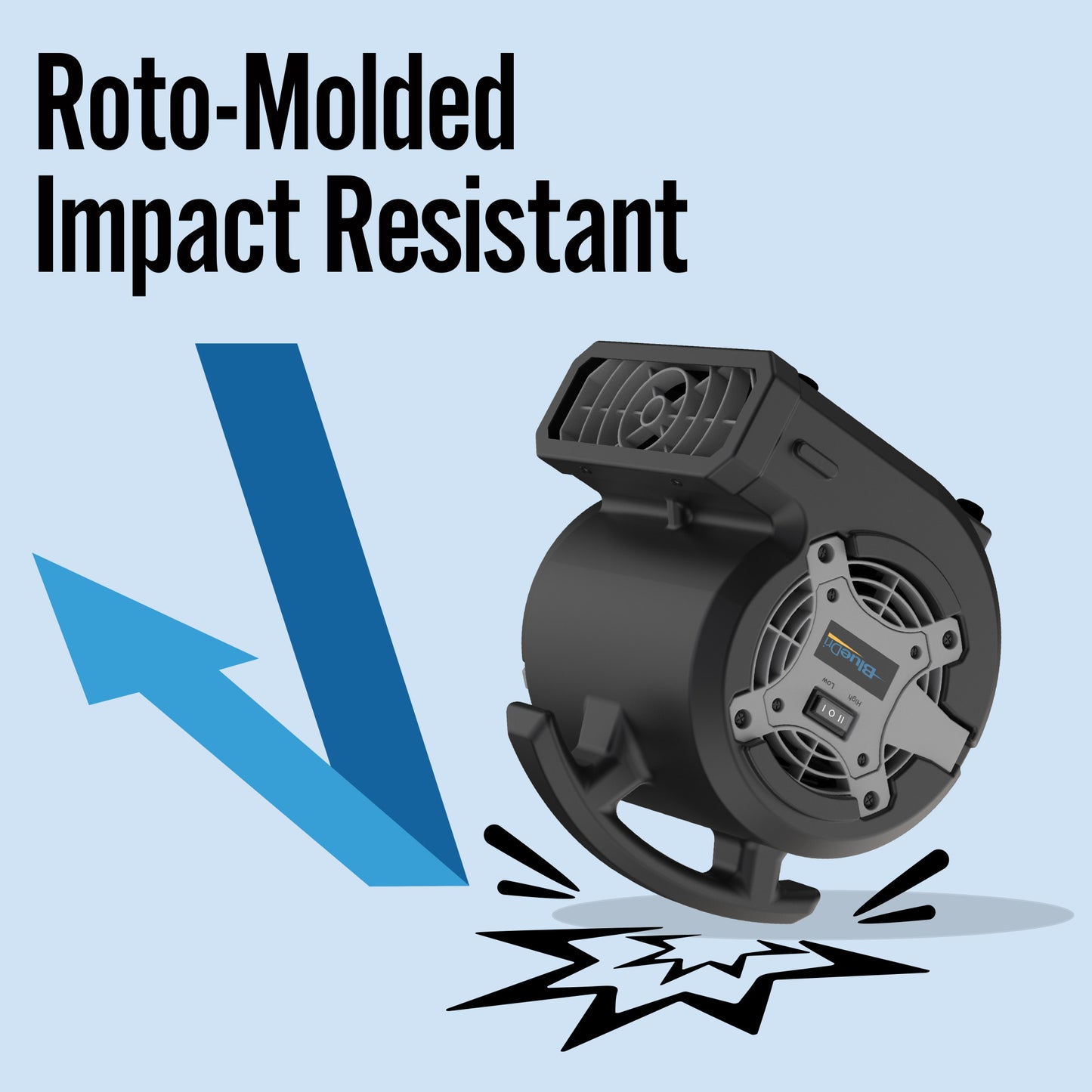 BlueDri 1/8 HP 13" Air Mover Blower Fan: 2-Speed, High Velocity, Black