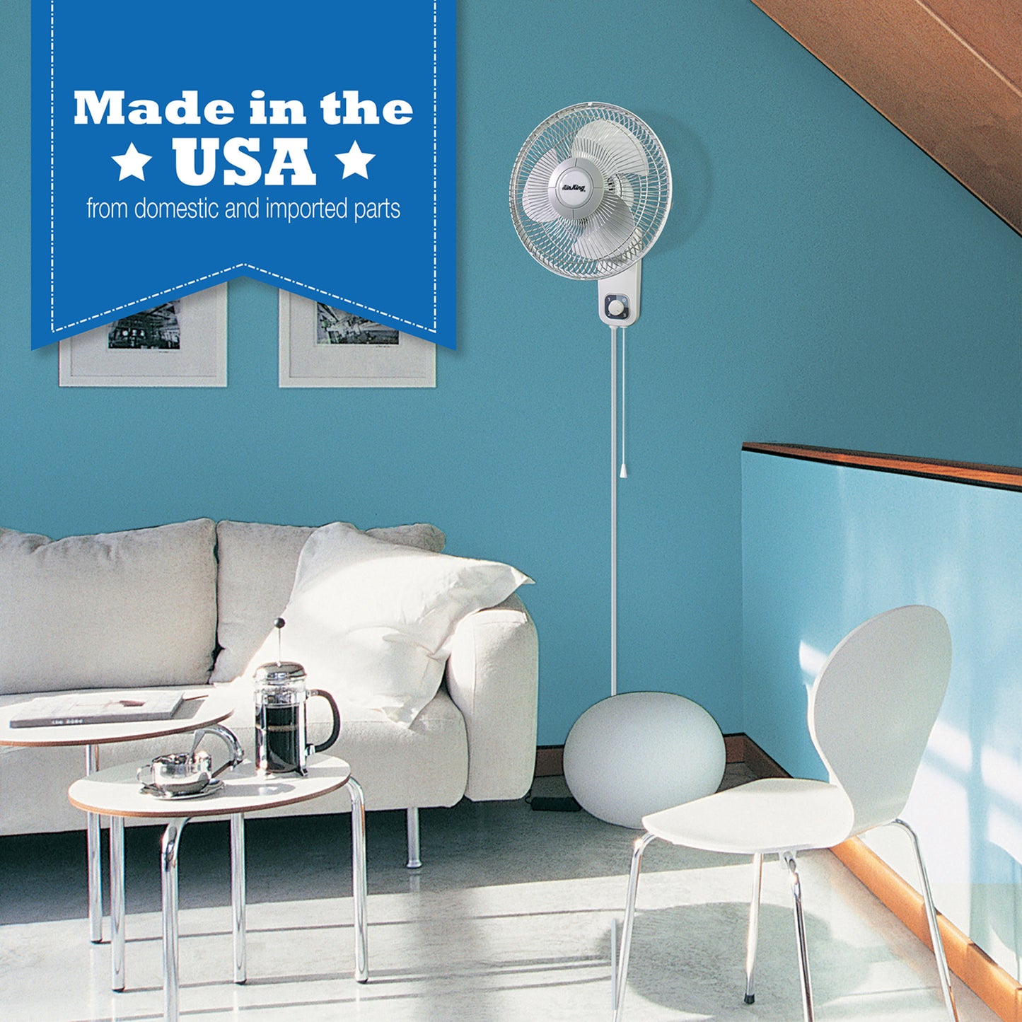 Air King 1/50 HP 12" Commercial Grade Wall Mount Fan: Oscillating, 3-Speed, Gray
